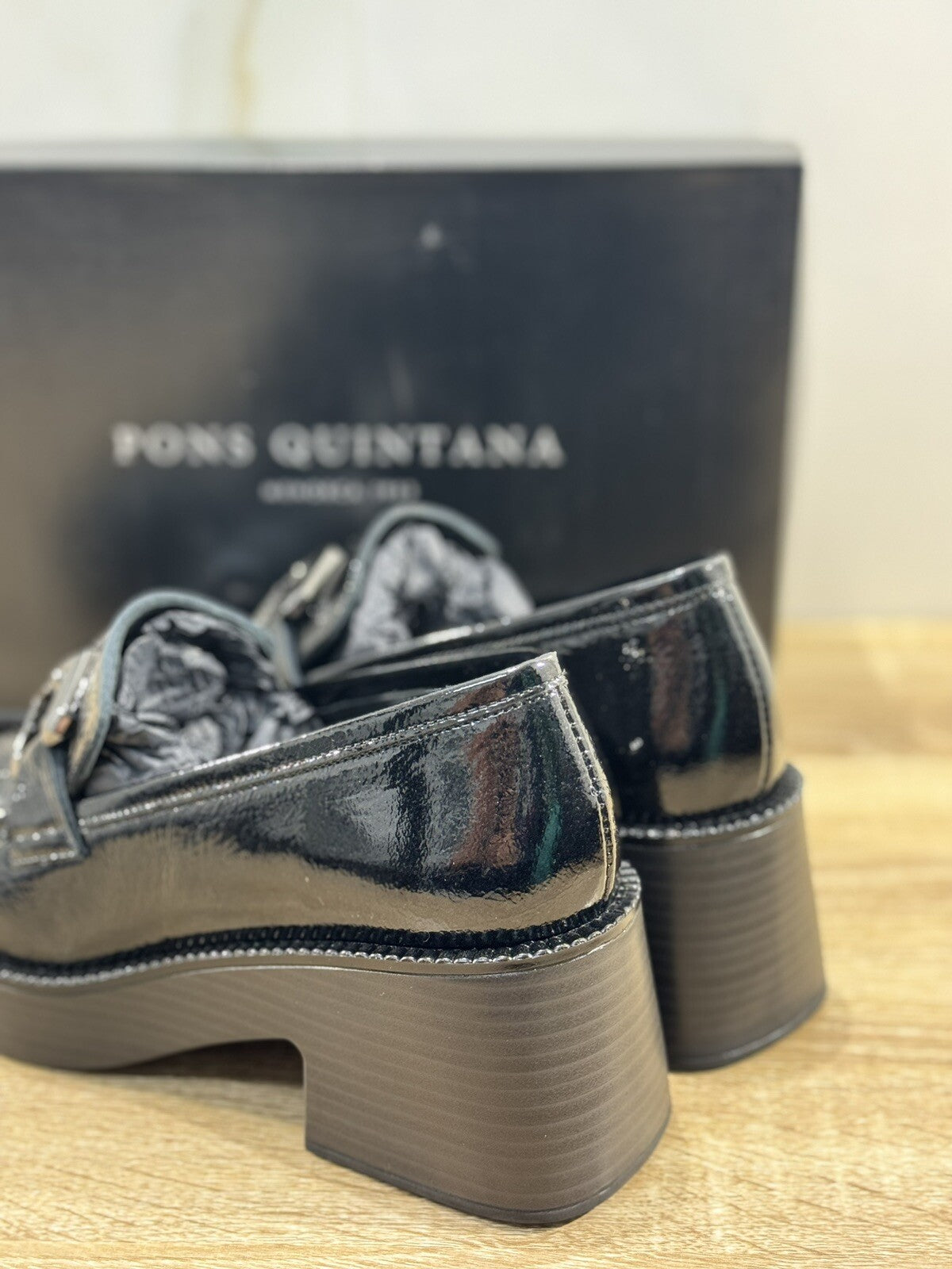 Pons Quintana Mocassino Donna Pelle Nero Con Tacco Casual Loafer 39