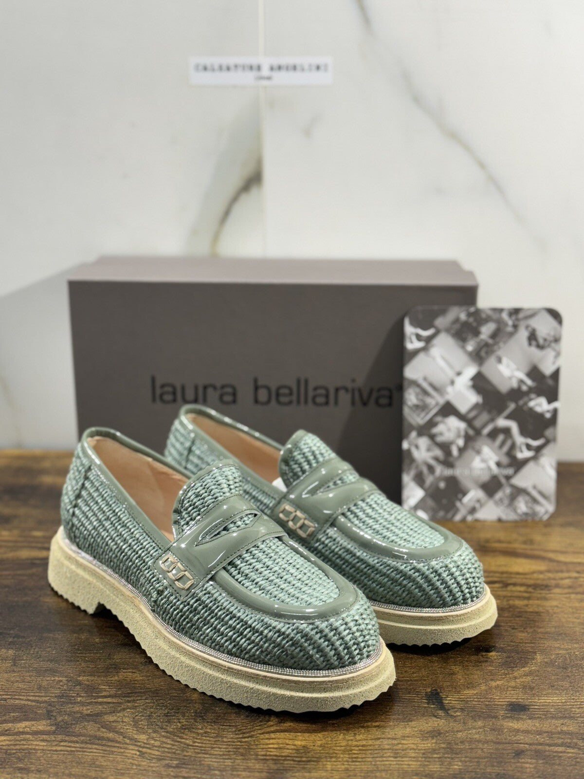 Laura Bellariva Mocassino Donna Verde Pelle E Raffia Extra light 39