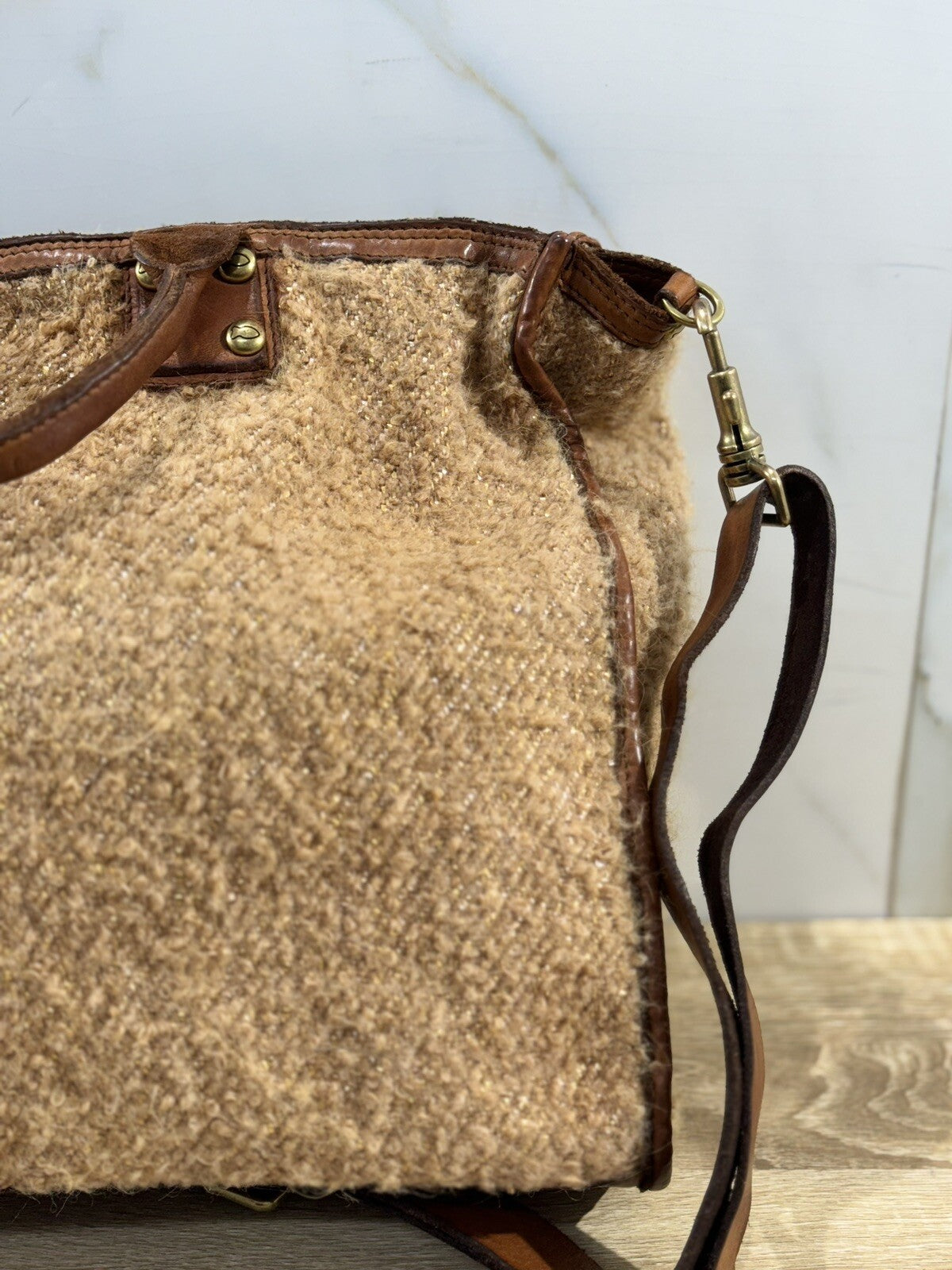 Campomaggi Borsa Donna Shopping Vacchetta Tessuto Cognac Luxury Bag
