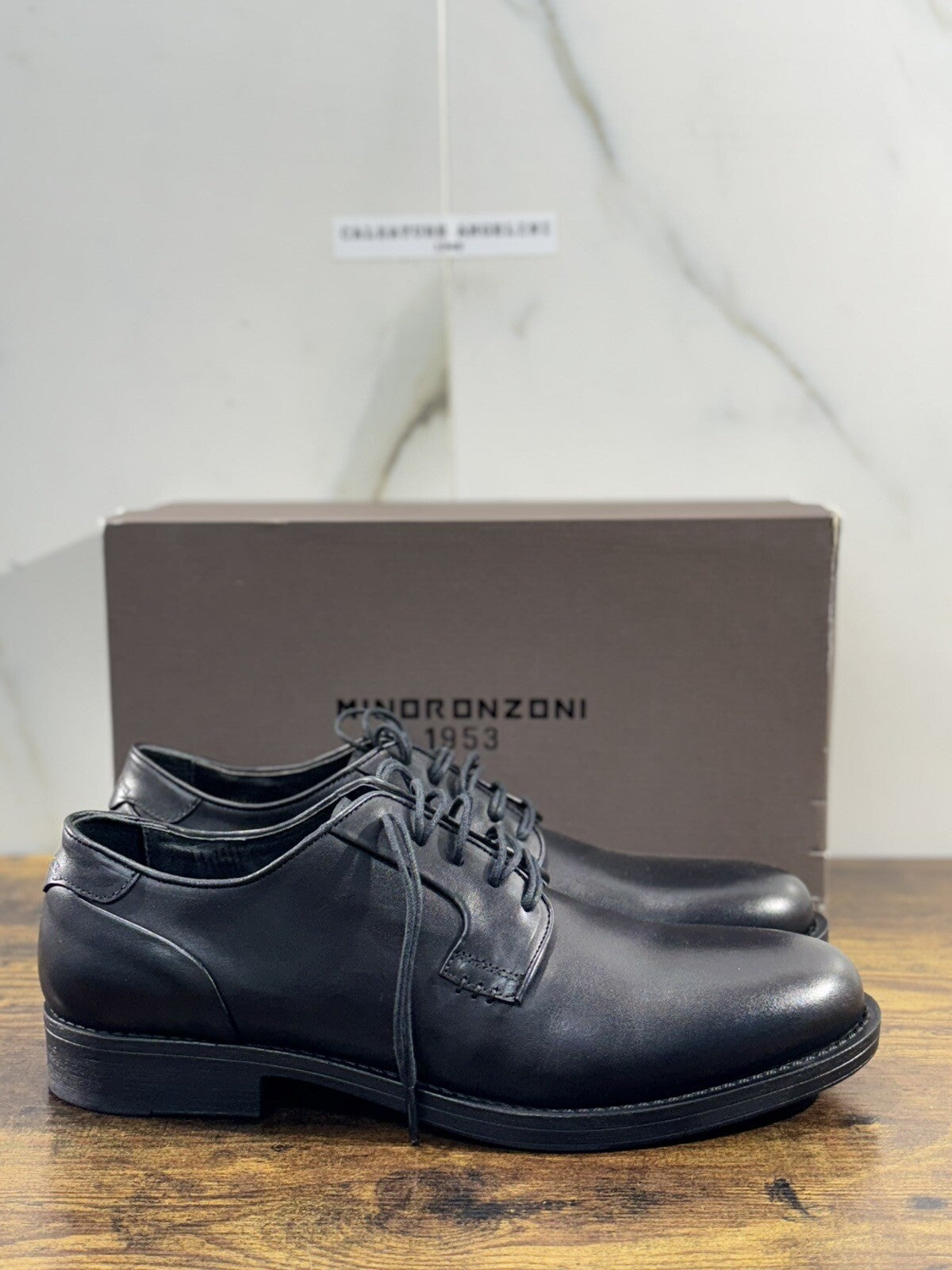 Minoronzoni 1953 Derby Uomo Pelle Nera Fondo Gomma Causal Men Shoe 45