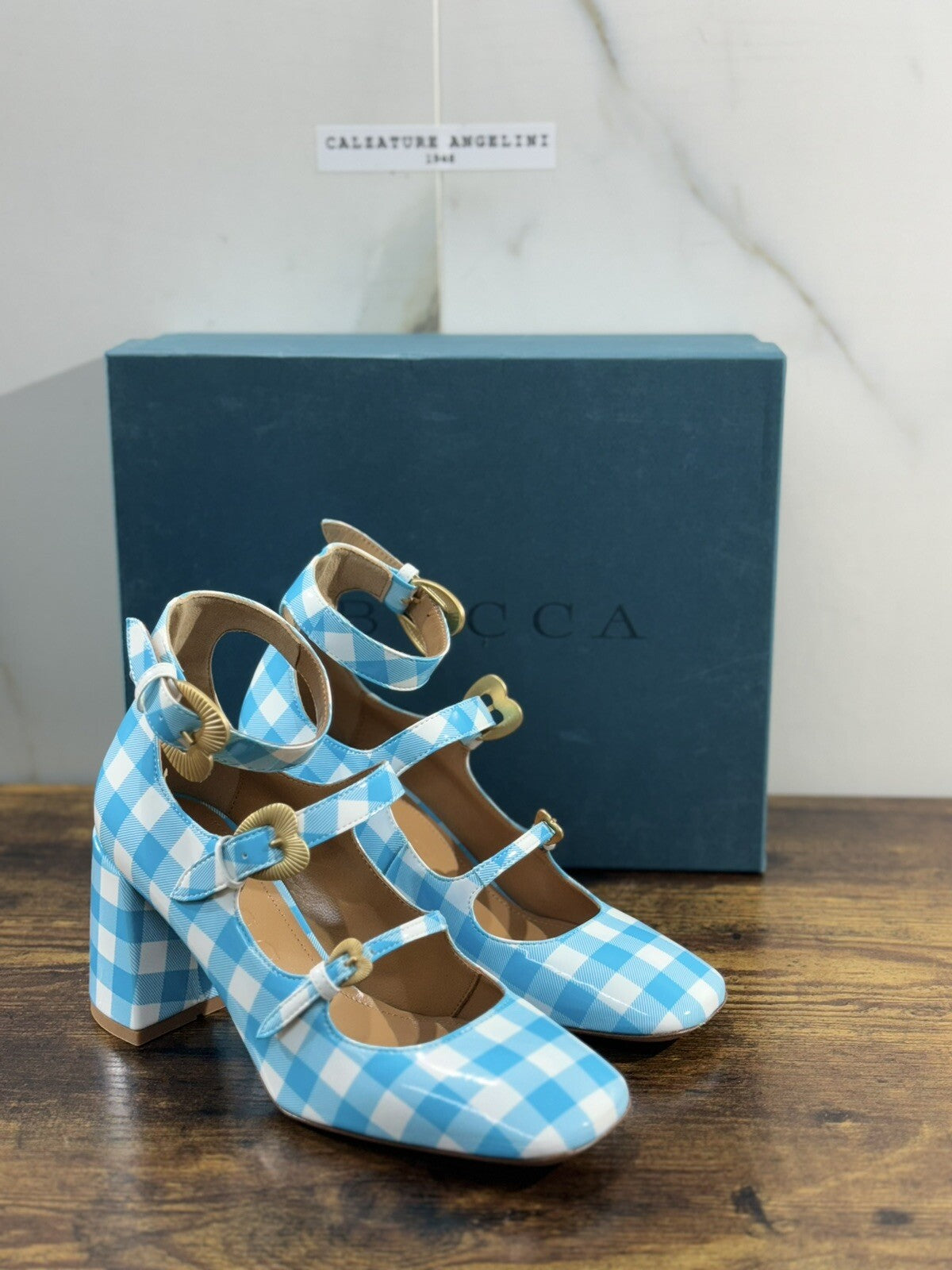 A.Bocca Two For Love Scarpa Donna Check Celeste Con Tacco Luxury Handmade 39