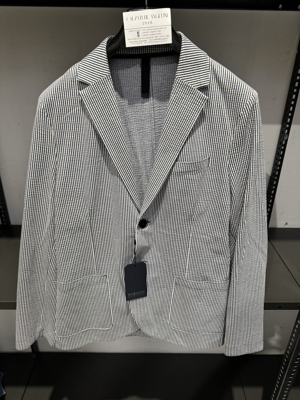 Harris Wharf London Giacca Uomo Seersucker Blu Monopetto Luxury Men Jacket 50