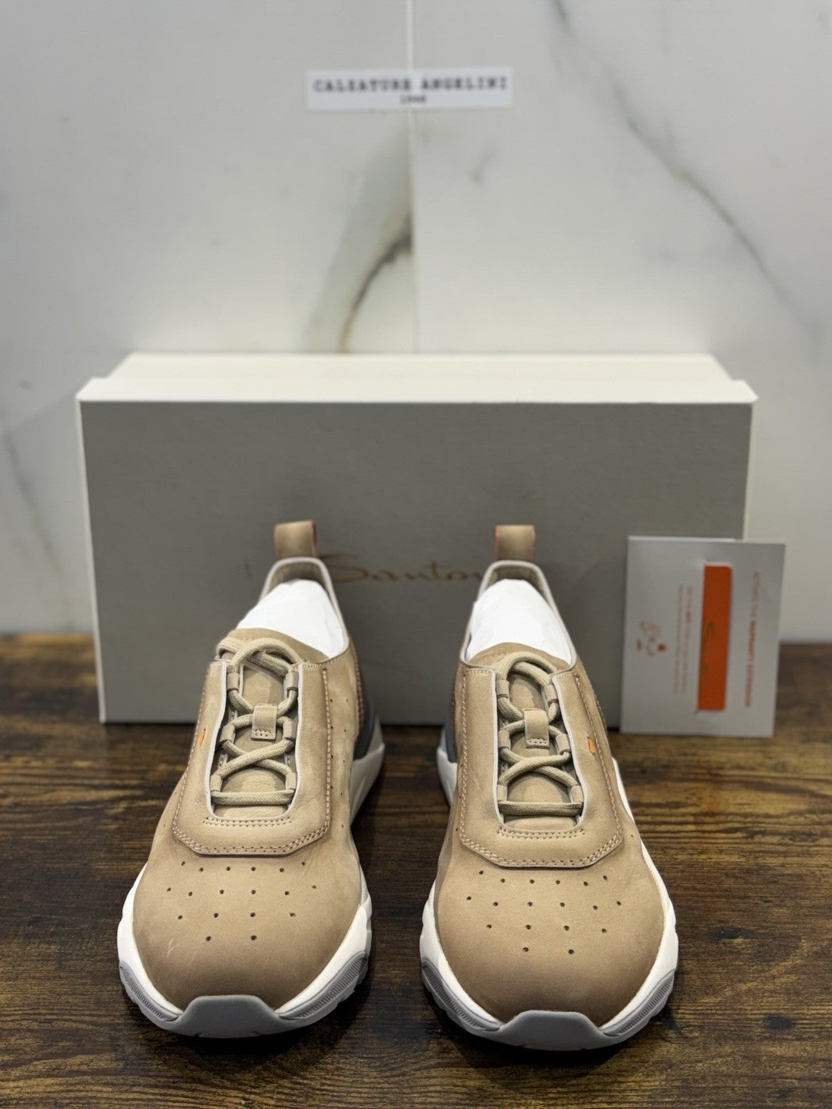 Santoni Sneaker Pelle Nabuk Beige Luxury Men Santoni Shoes Icon Uomo 41