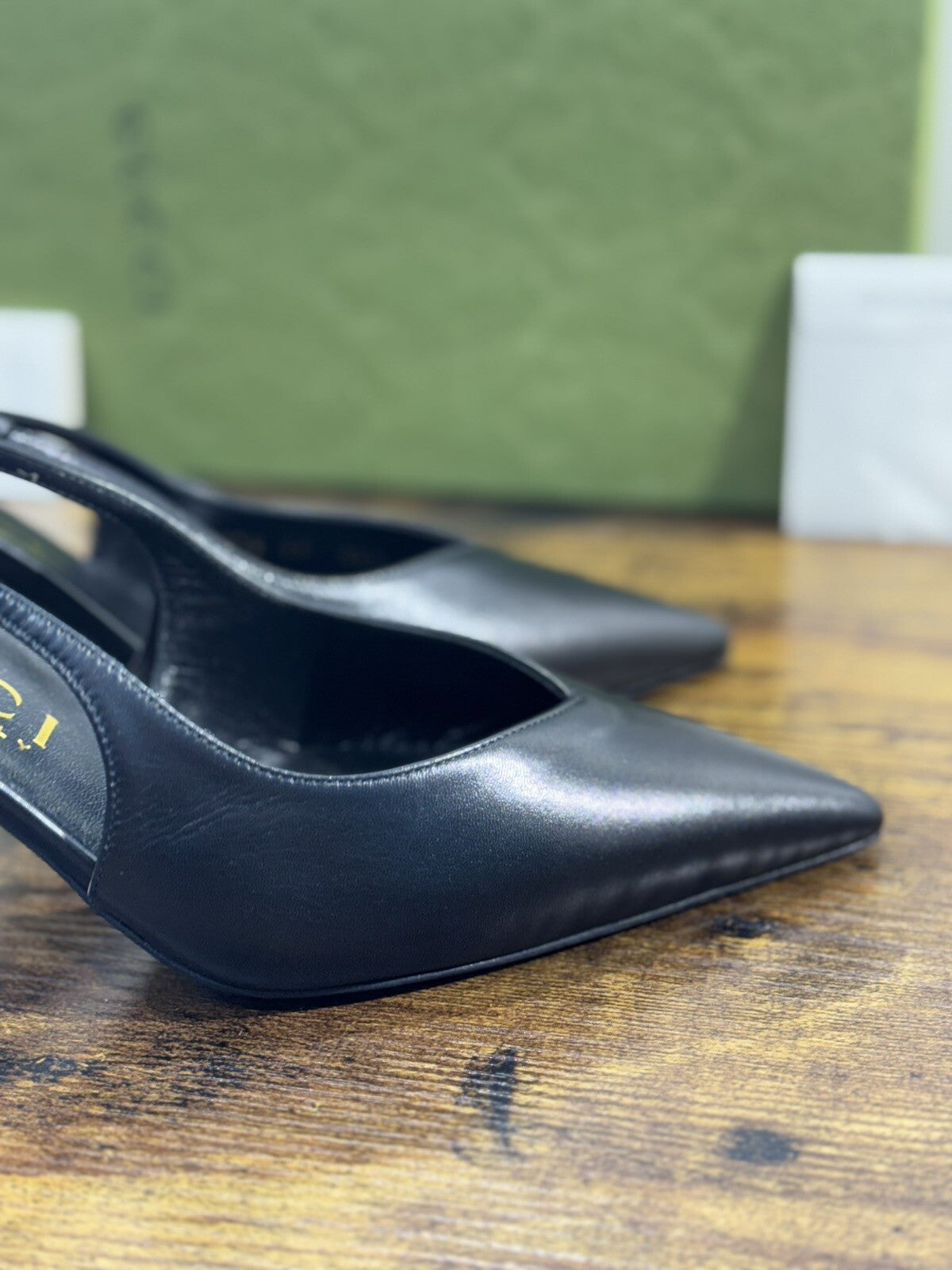 Gucci Pumps Slingback Donna Pelle Nera Luxury Woman Gucci Shoes Con Tacco 36