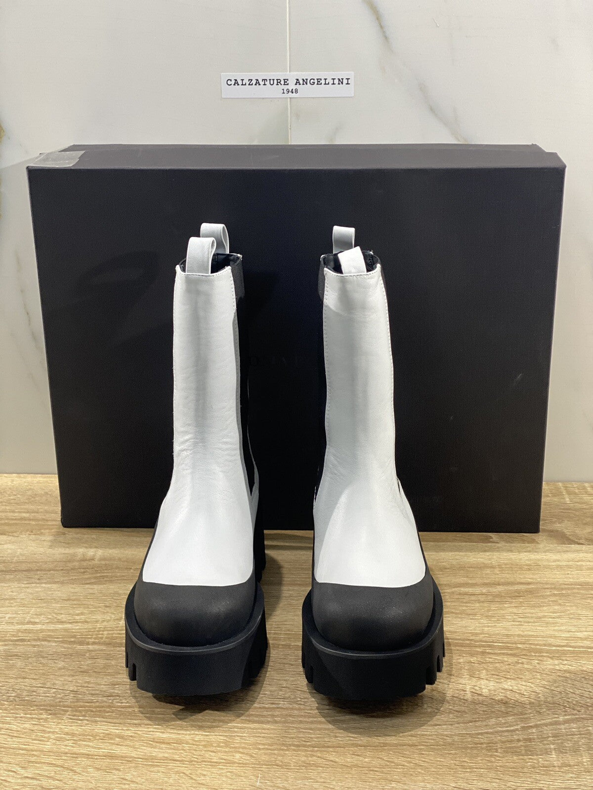 paloma BARCELO stivaletto donna charlotte pelle bianco nero combat boot 37