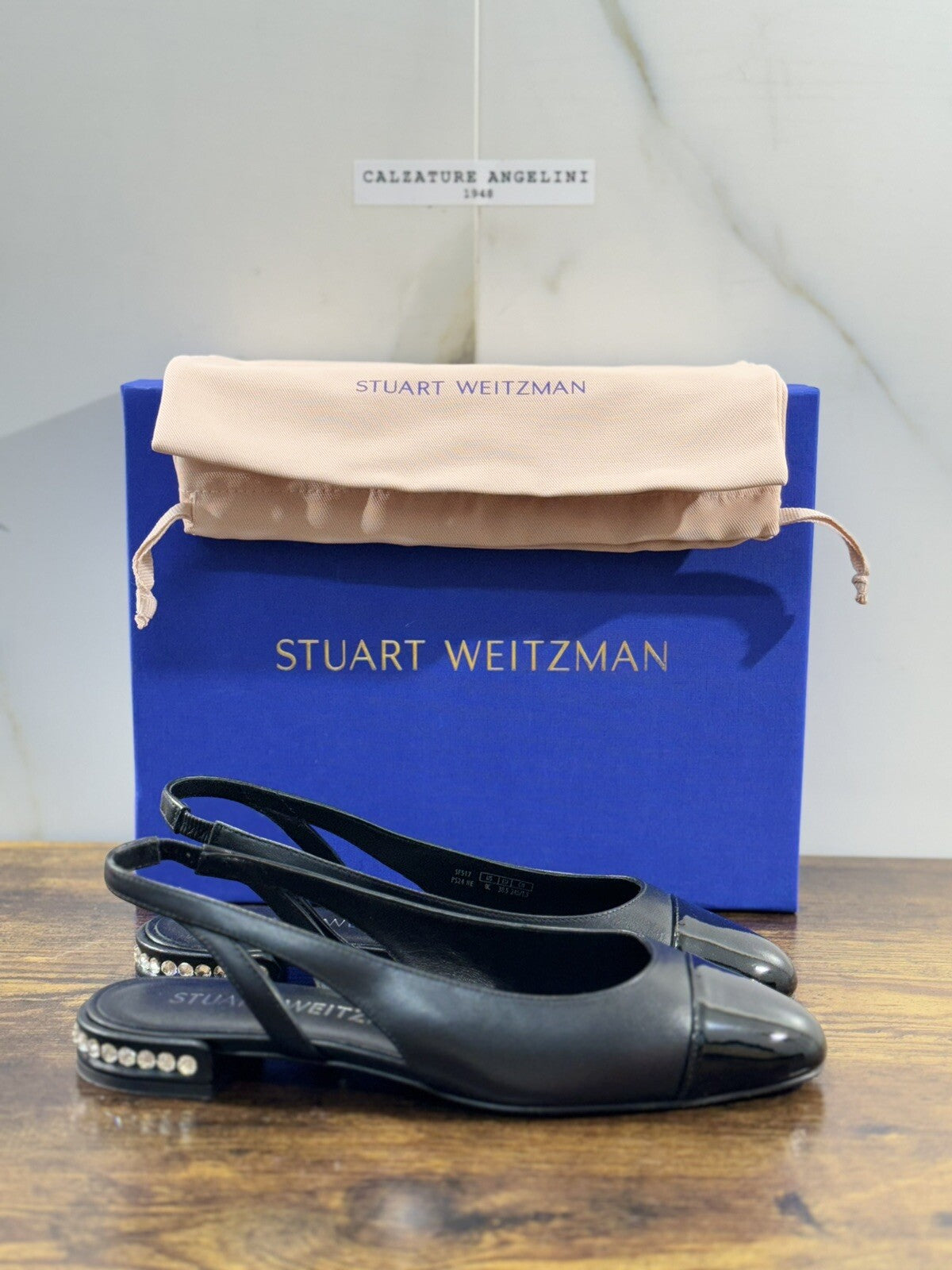 stuart weitzman Crystal Sling Back Nera Pelle Luxury Woman Shoes