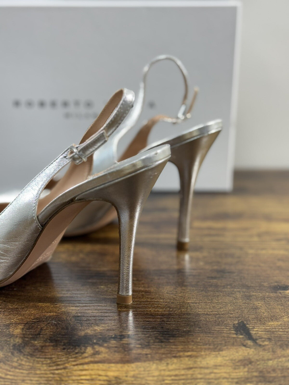 Roberto Festa Milano Sandalo Sling Back Donna Pelle Argento Casual 40
