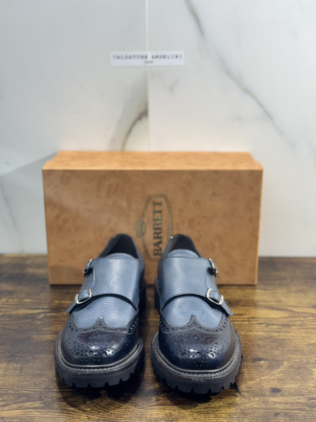 Barrett Doppia Fibbia Uomo Pelle Blu Fondo Vibram Luxury Barrett Men Shoes 40