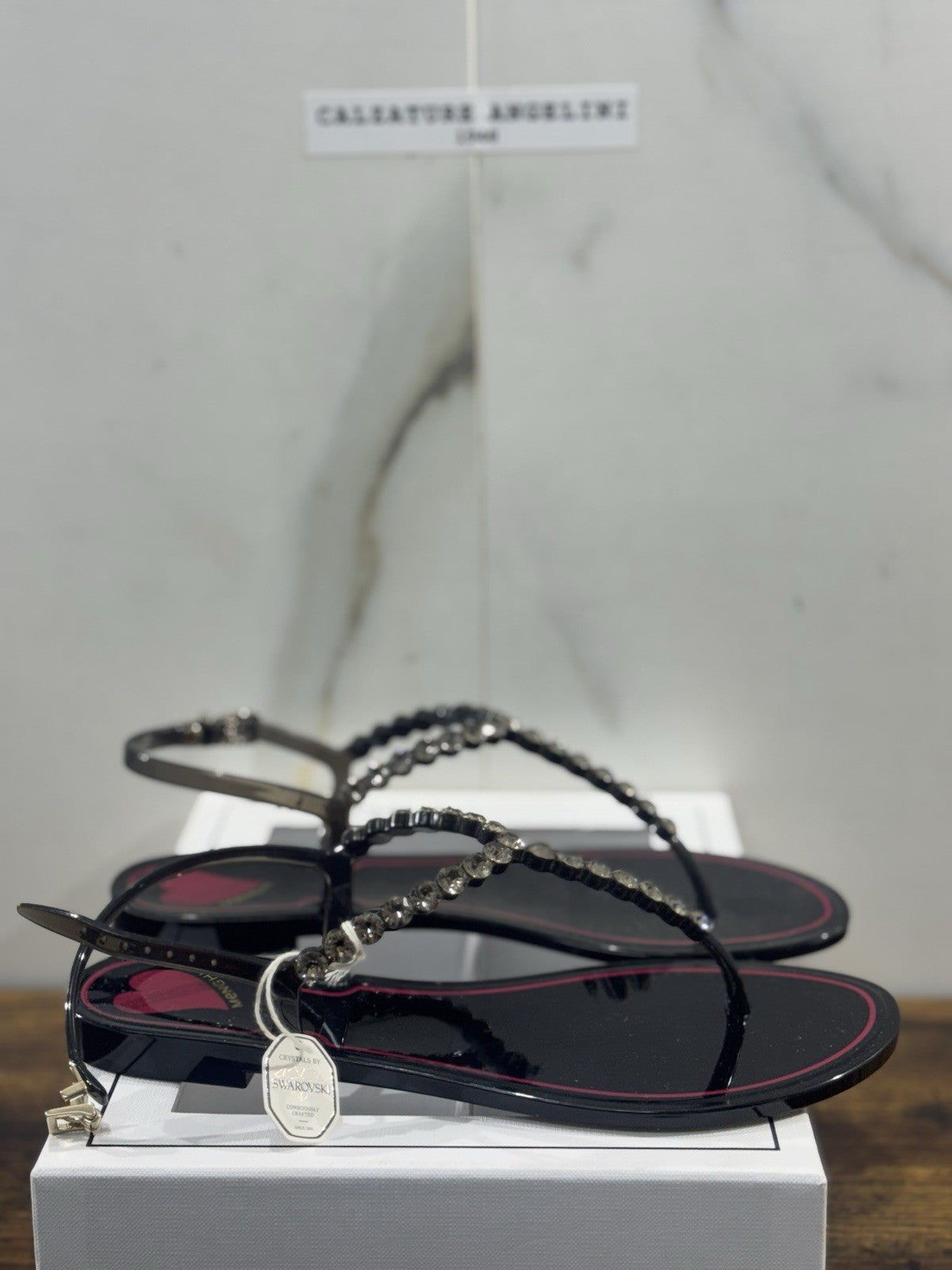 Menghi Sandalo Real Swarovski Nero Donna 36