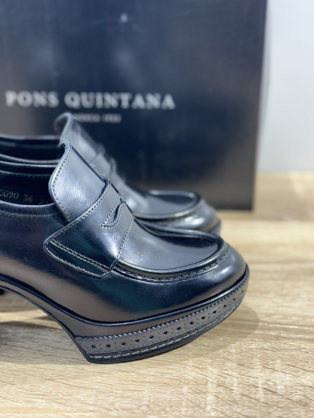 Pons Quintana Mocassino Donna Pelle Nero Con Tacco Casual Loafer 40
