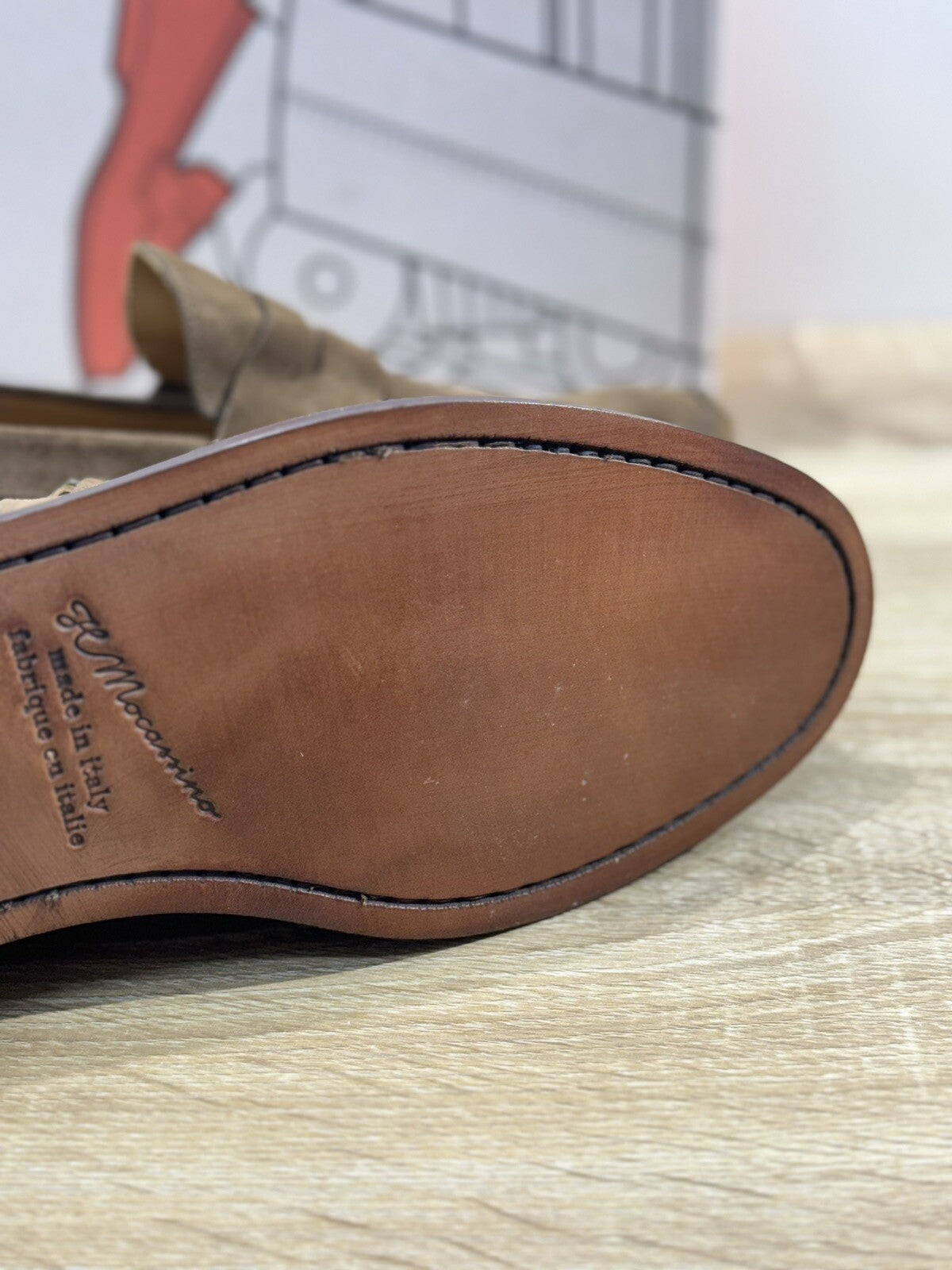 Il Mocassino Scarpa Uomo Suede Mustang Fondo Cuoio Handmade In Italy 44
