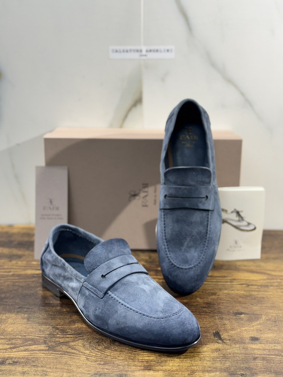 Fabi Mocassino Uomo Pelle Blu Suede Goodyear Handmade Fabi Handmade Loafer 43