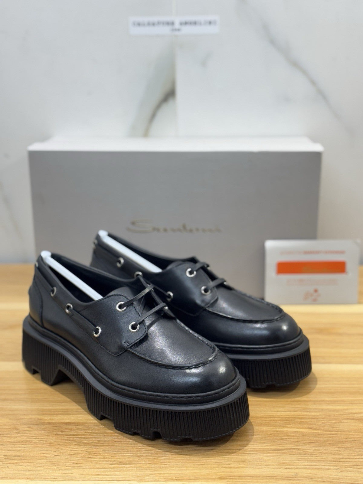 Santoni Scarpa Barca Zeppa Extra Light Pelle Nera Donna 37
