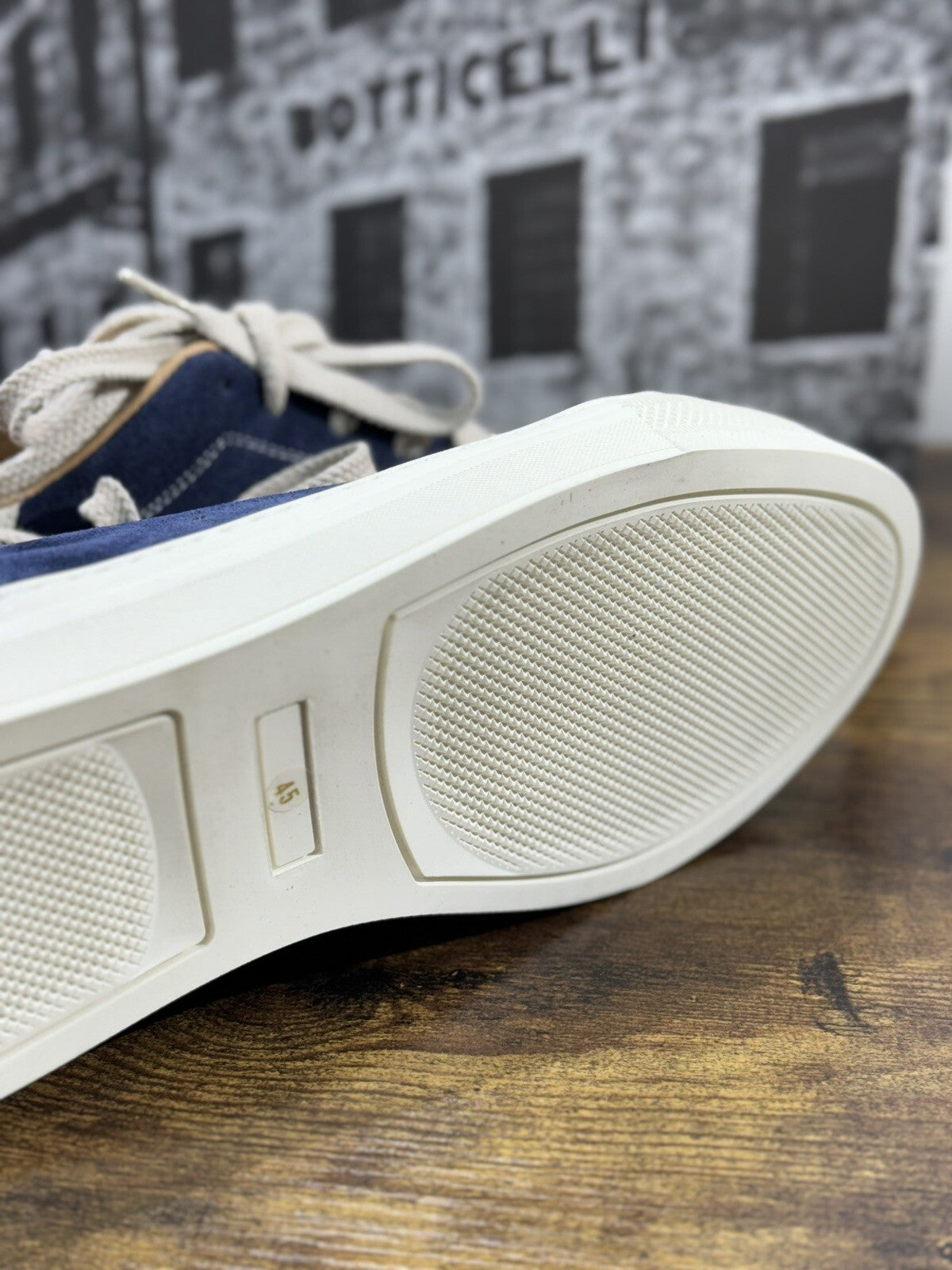 Roberto Botticelli Sneaker Uomo Pelle Suede Blu Beige Gomma Made In Italy 45