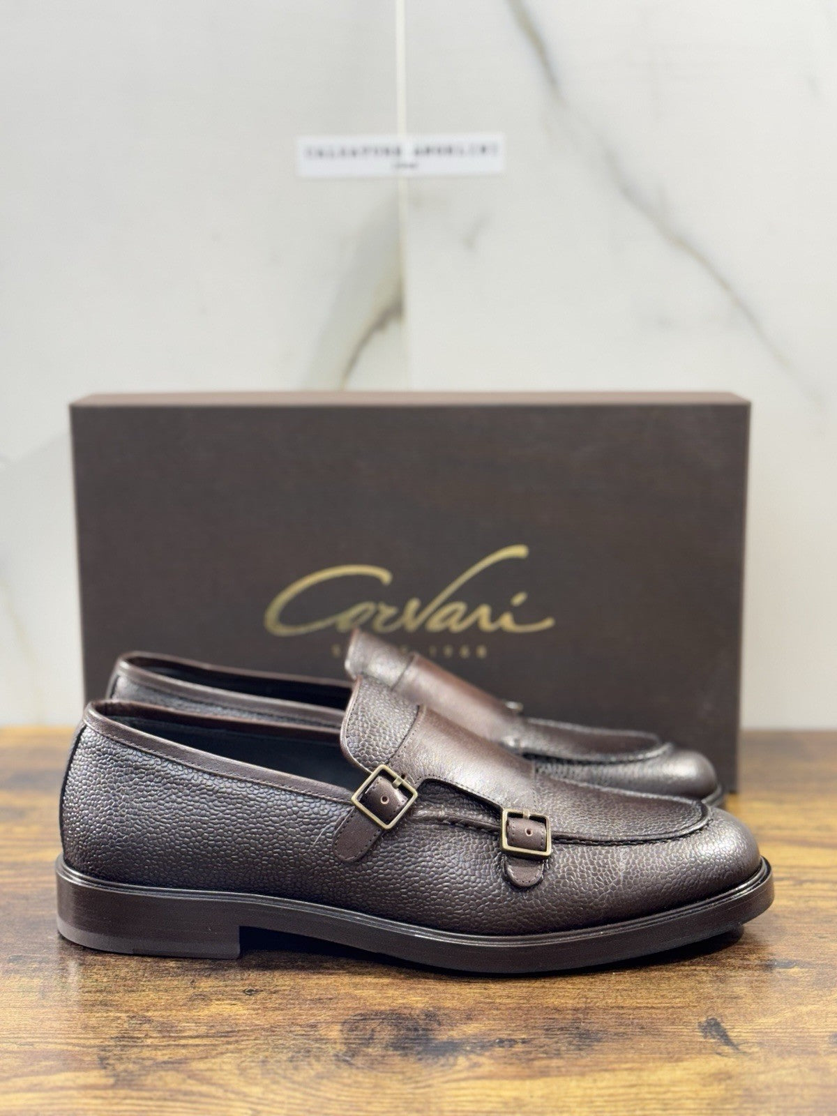 Corvari Scarpa Uomo Doppia Fibbia Pelle Ebano Luxury Men Shoes 40