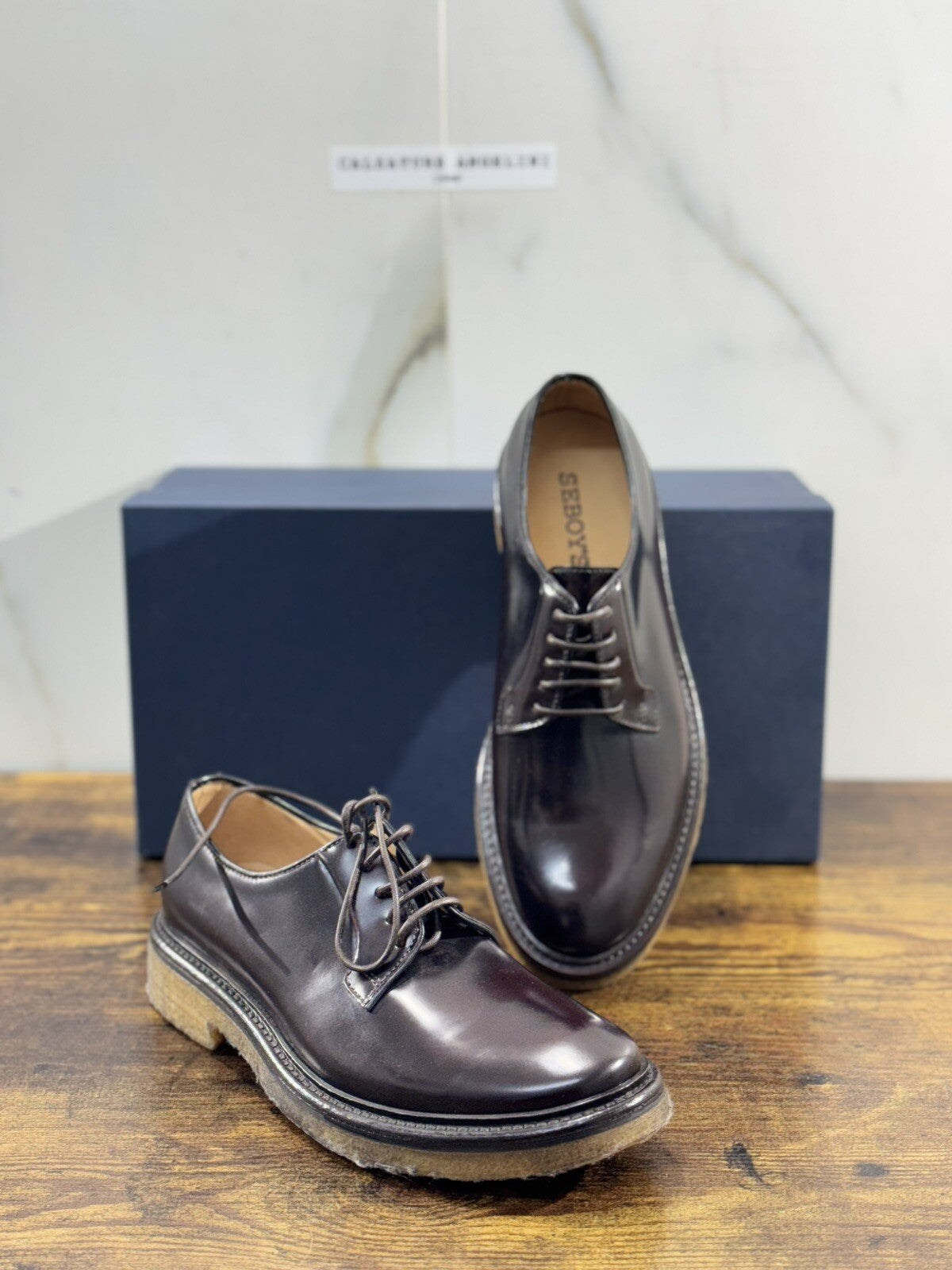 Seboy’s Scarpa Donna Derby Pelle Bordo’ Spazzolata Fondo Gomma 37