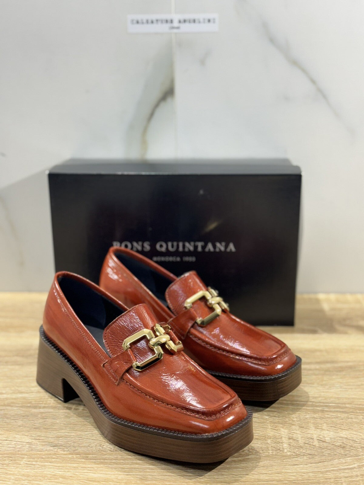 Pons Quintana Mocassino Donna Pelle Cuoio Con Tacco Casual Loafer 39