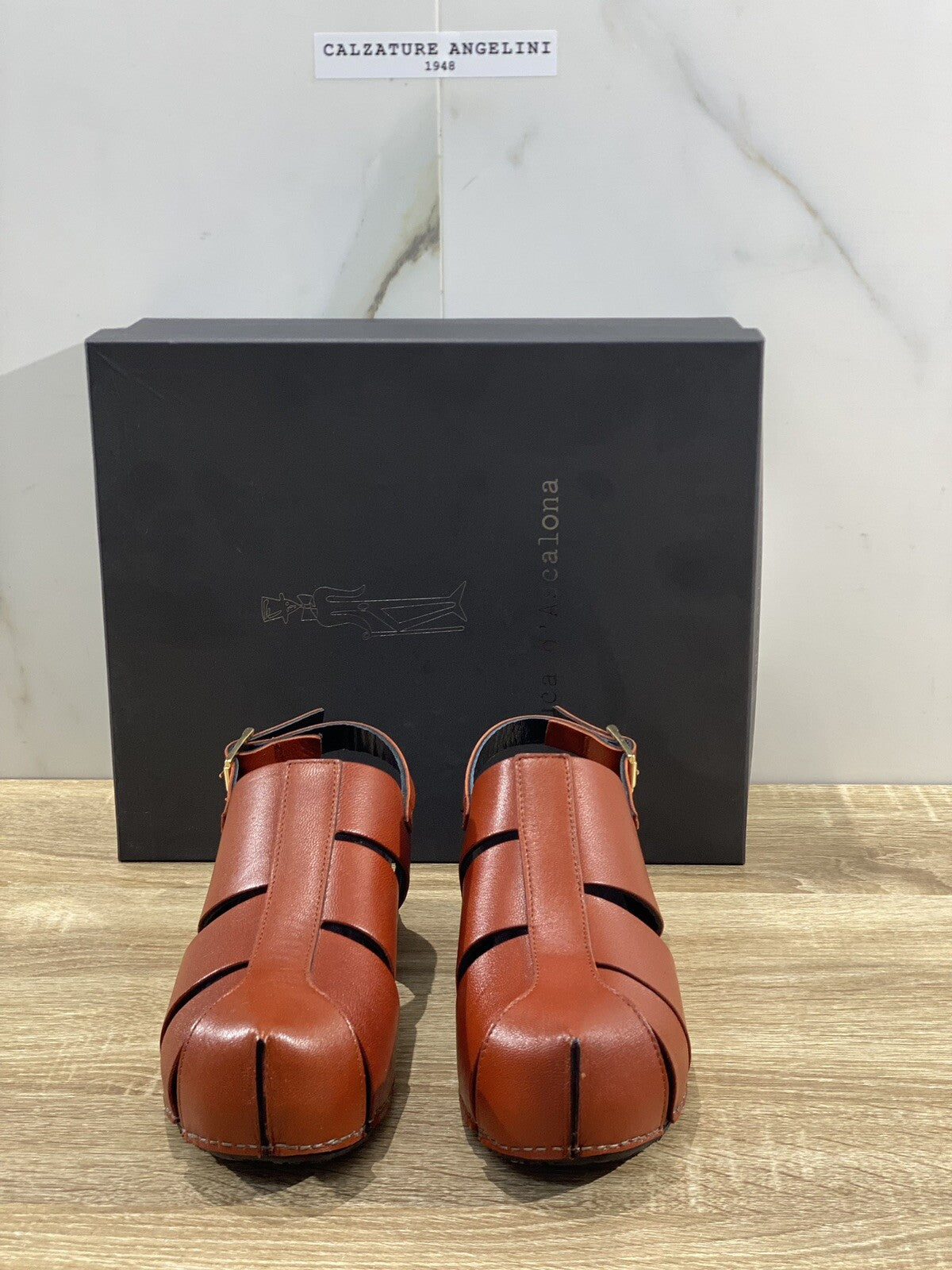 Duca D’ascalona Zoccolo Nettie Donna Fatto A Mano Vero Legno Pelle Ruggine 39