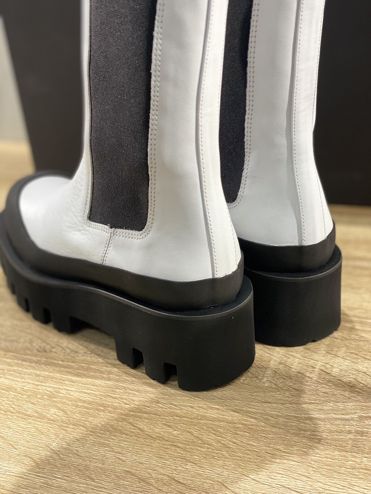 paloma BARCELO stivaletto donna charlotte pelle bianco nero combat boot 37