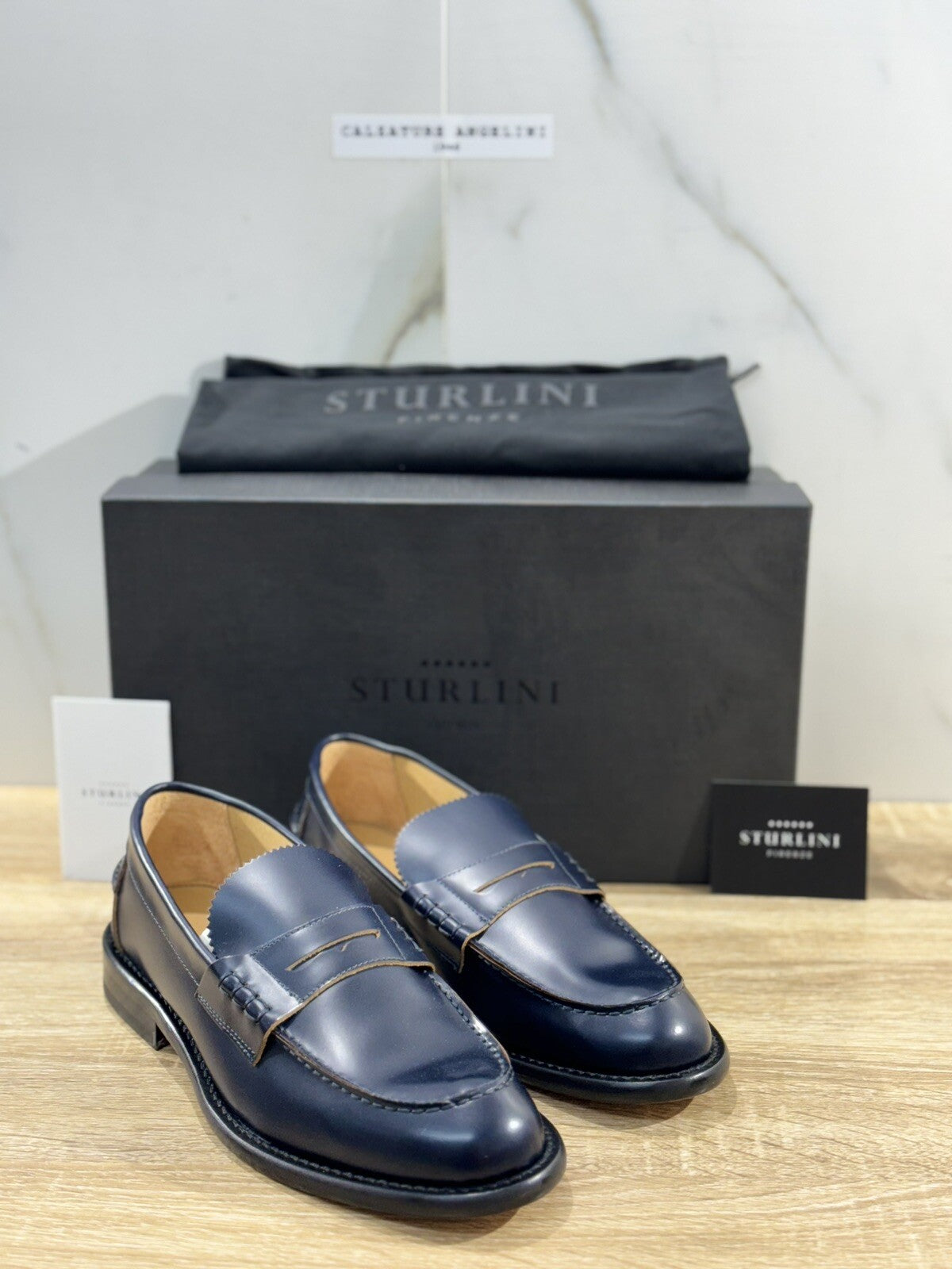 Sturlini Firenze Mocassino Uomo Pelle Blu Luxury Craftmanship Men Loafer 40