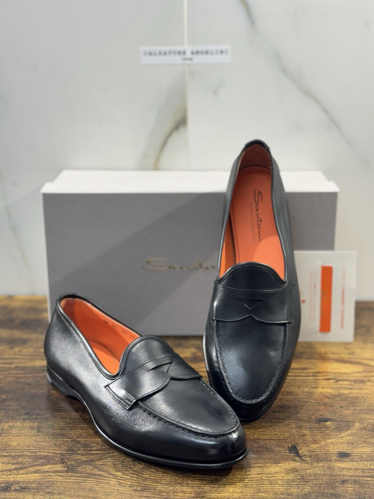 Santoni Mocassino Belgian Pelle Nero Luxury Santoni Scarpa Uomo 43.5