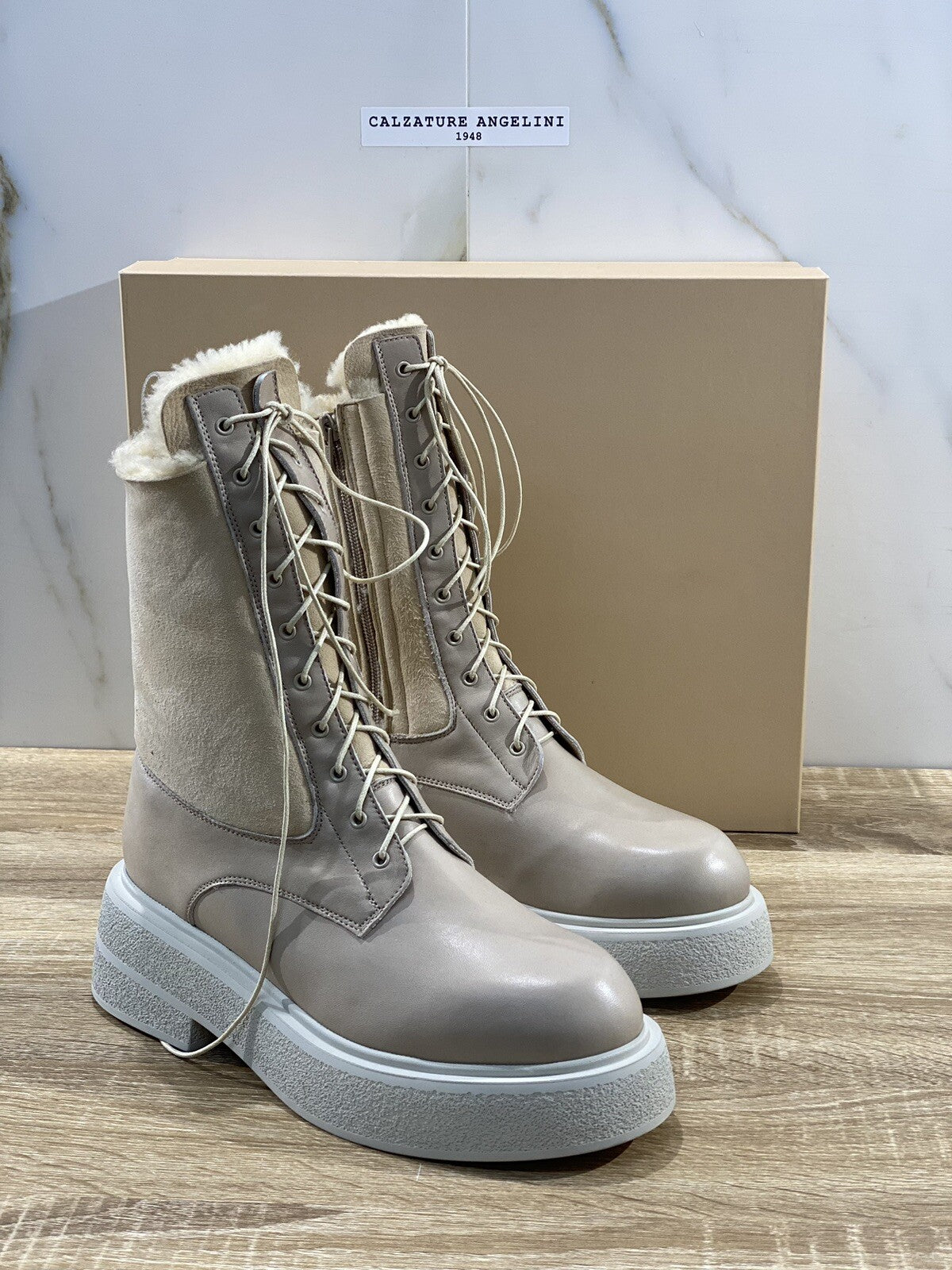 Lorena Paggi Anfibio donna 22254 pelle Suede Sabbia luxury boot Fur 40