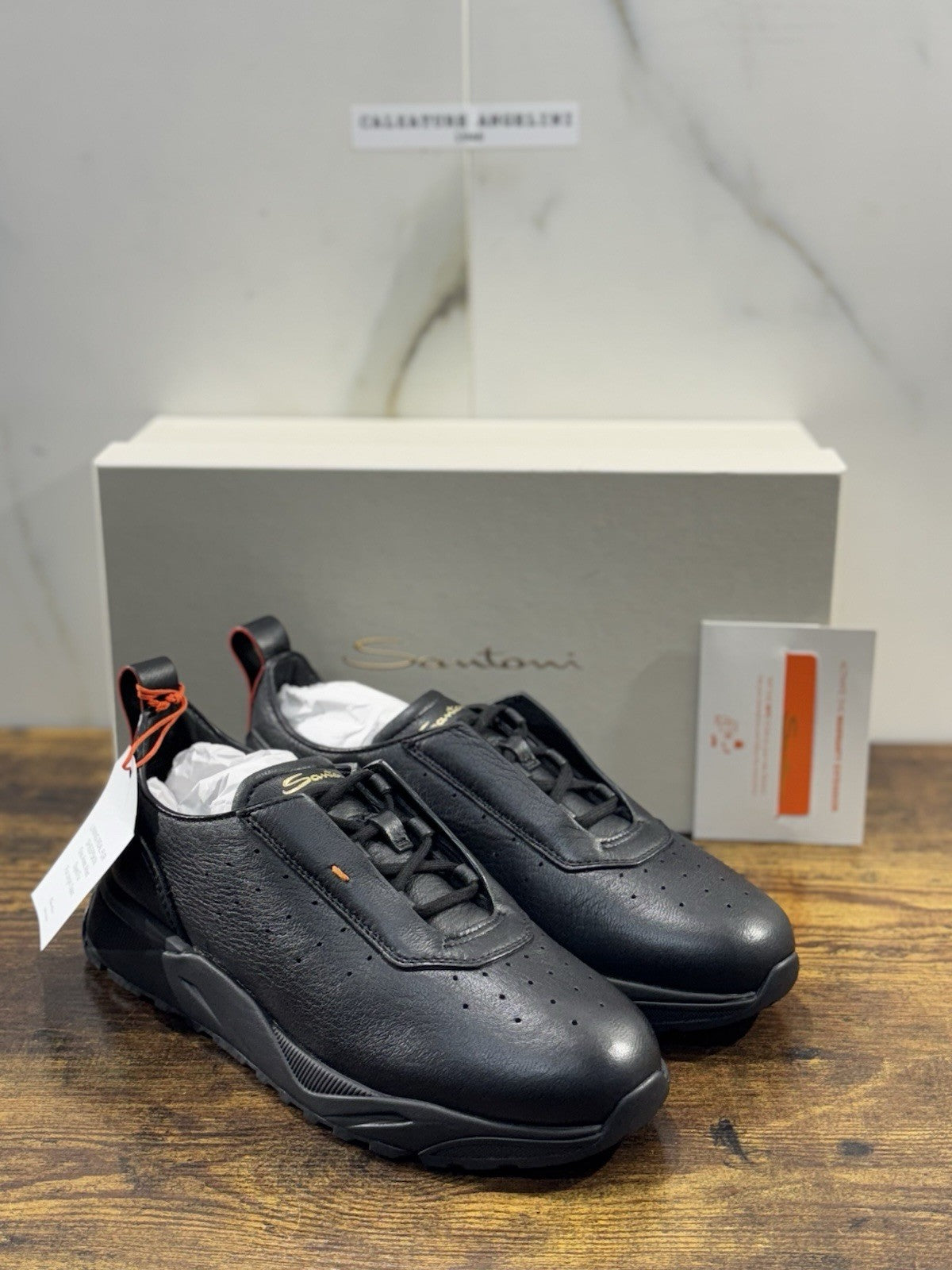 Santoni Sneaker Pelle Nera Pelliccia Luxury Men Santoni Shoes Icon Uomo 40