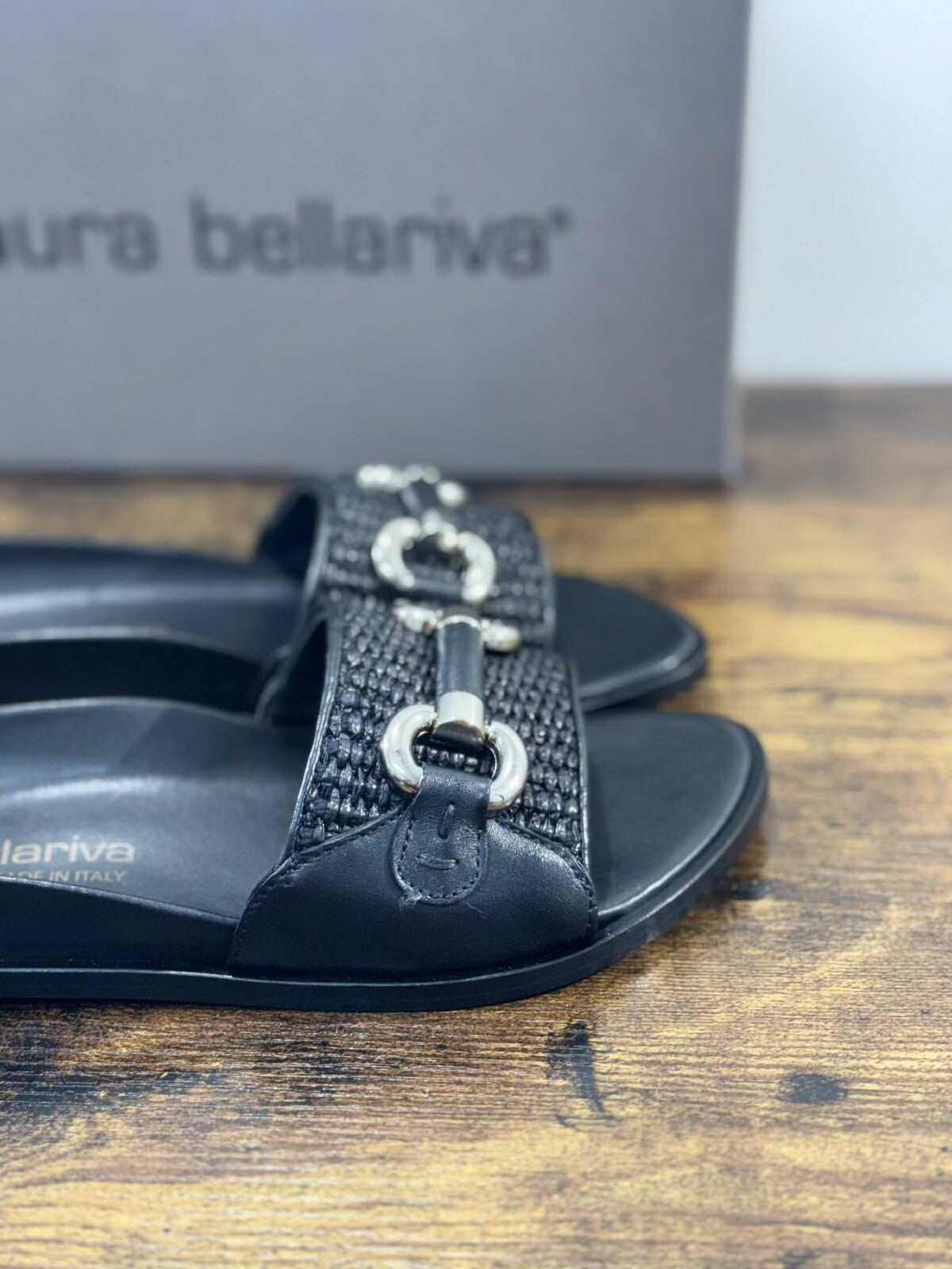Laura Bellariva Sandalo Donna In Pelle Nera Made In Italy 39