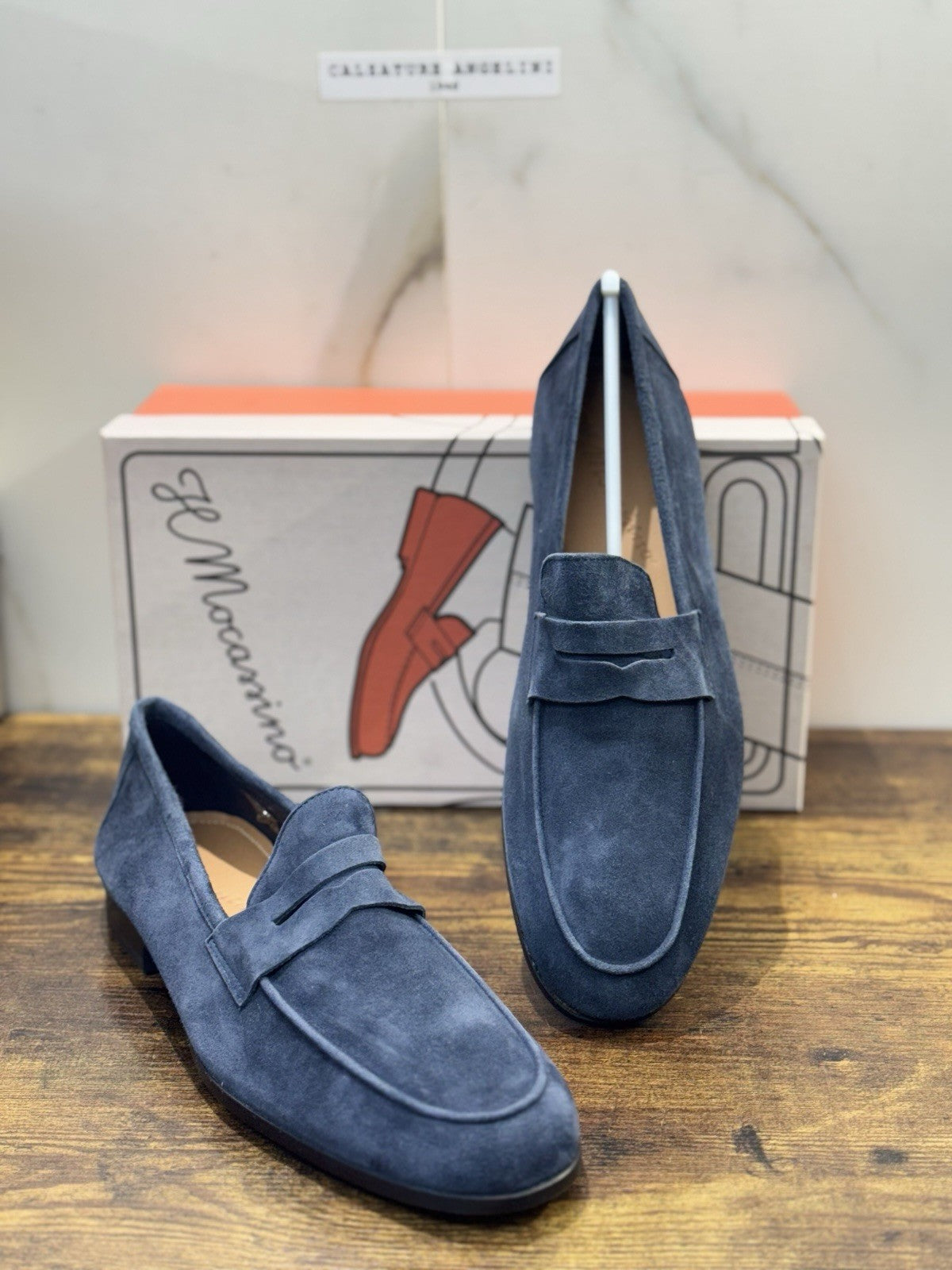Il Mocassino Tasca Pelle Suede Blu Fatto In Italia Uomo 42