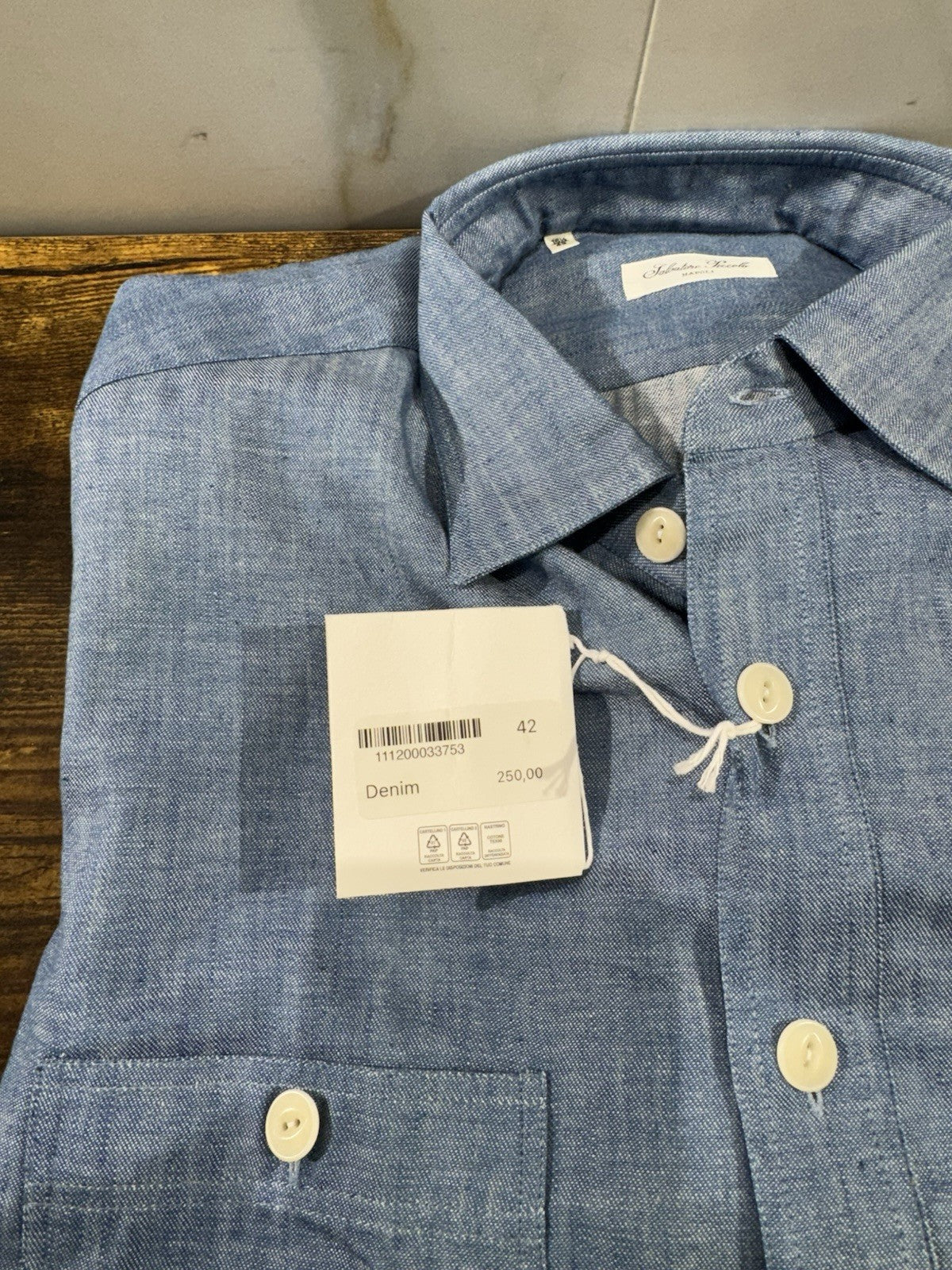 Salvatore Piccolo Napoli Denim Camicia Top Italian Quality Tasche 42