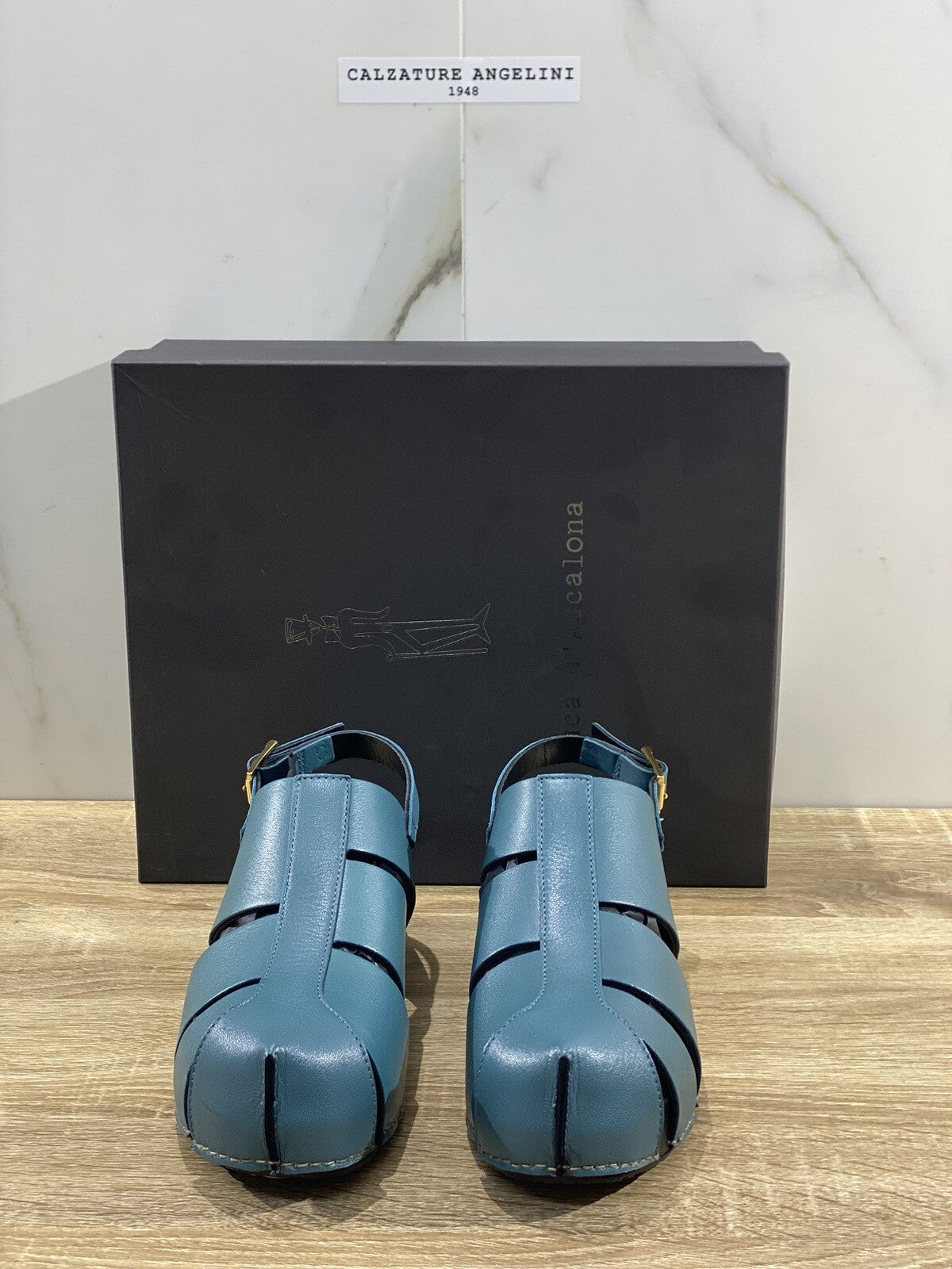 Duca D’ascalona Zoccolo Nettie Donna Fatto A Mano Vero Legno Pelle Turchese 39