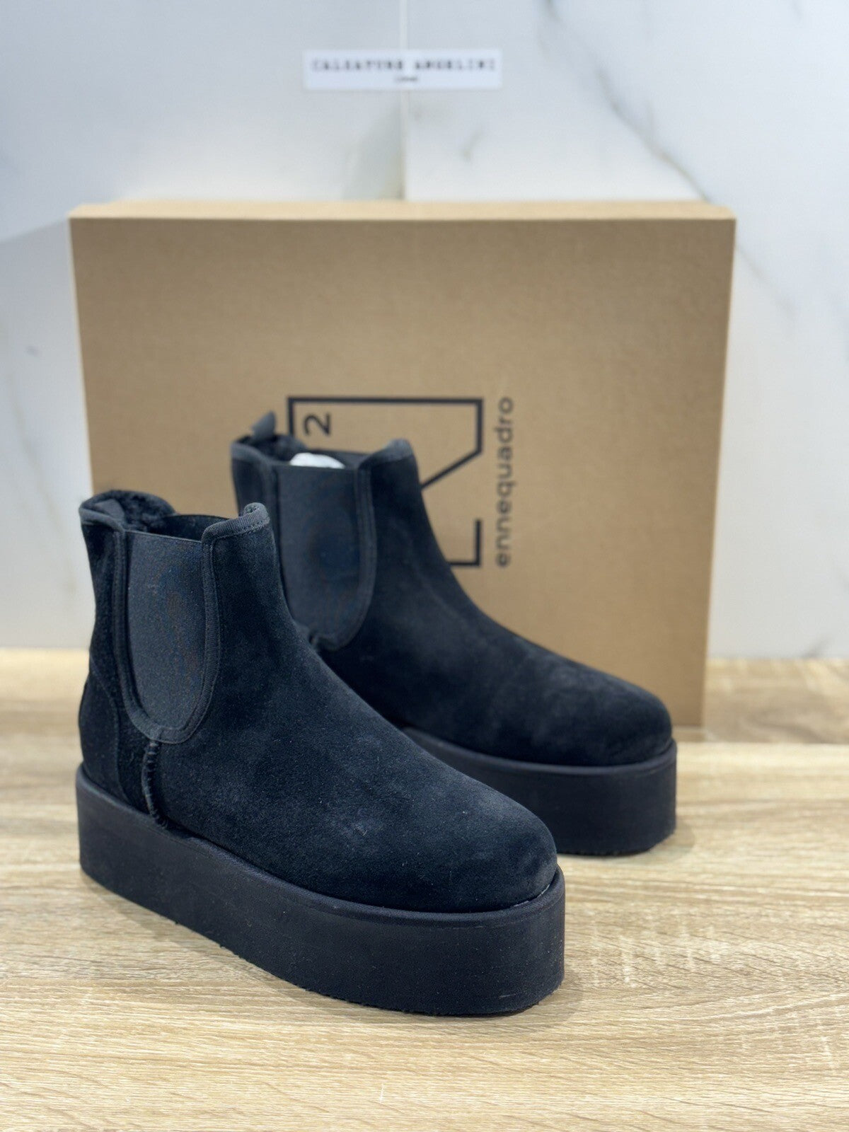 Ennequadro Donna Platform Boot Suede Nero Fur Extralight Winter Boot 37