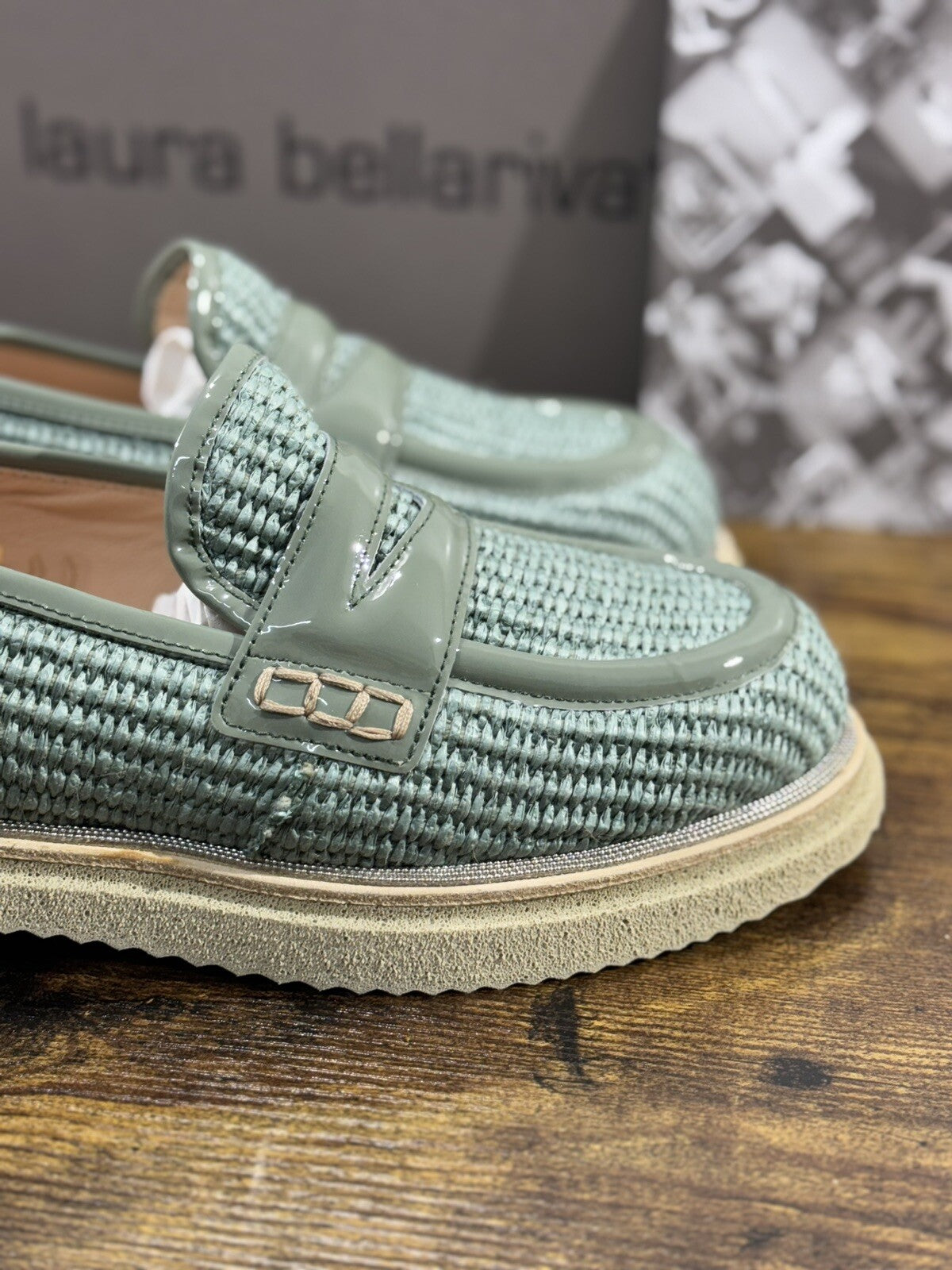 Laura Bellariva Mocassino Donna Verde Pelle E Raffia Extra light 39