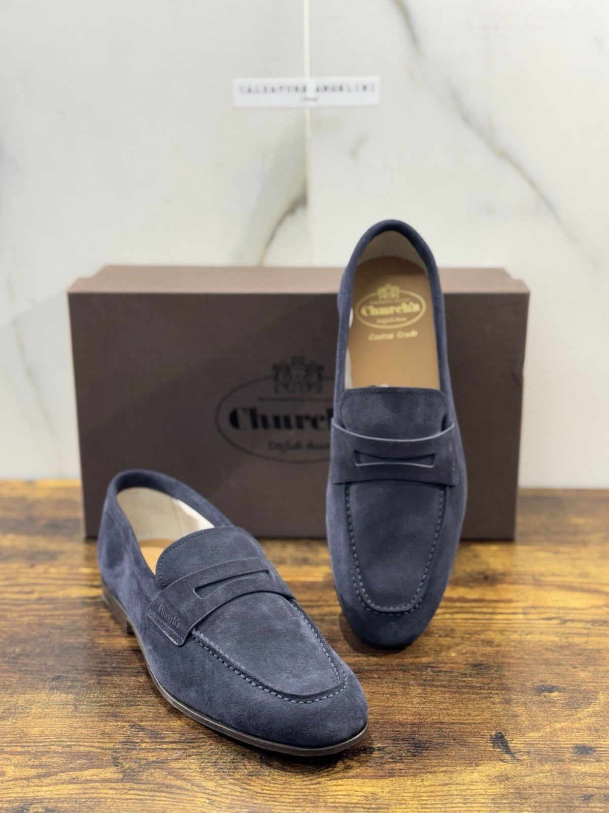 Church’s Maltby Mocassino Fondo Cuoio In Suede Blu Luxury Uomo 44