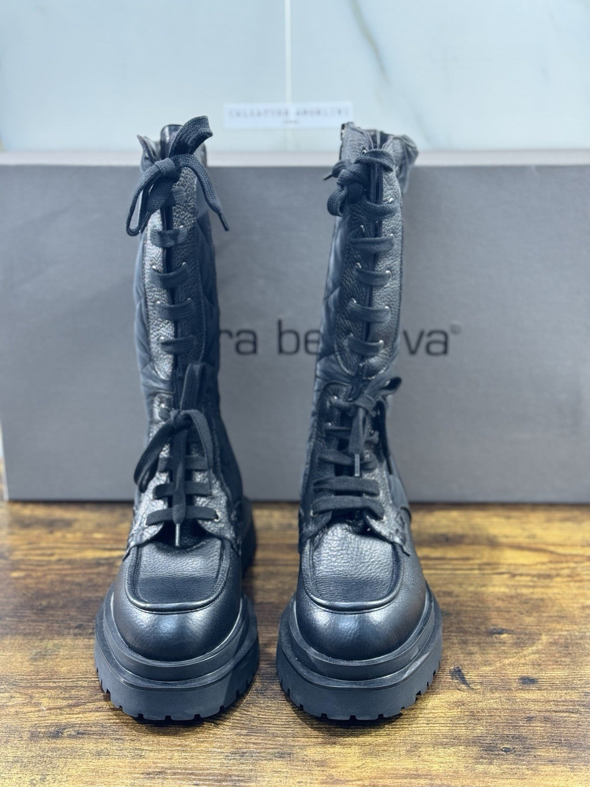 Laura Bellariva Stivale Donna Biker Pelle Nero Casual Boot 40