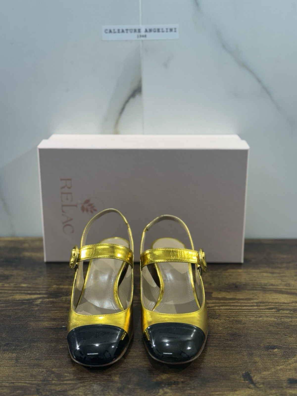 Relac Décolleté Sling Back Pelle Oro Nero Luxury Made In Italy Donna 37