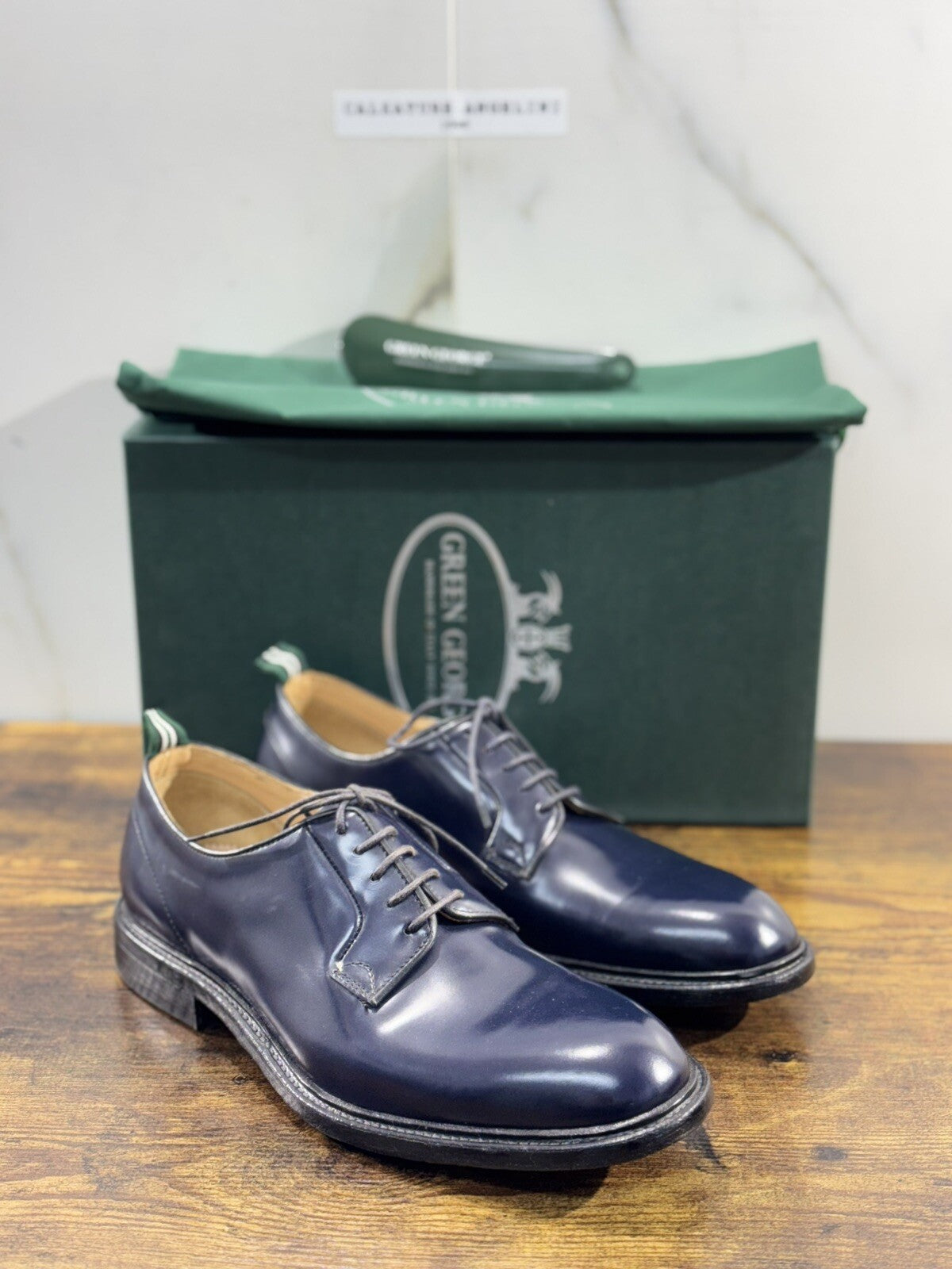 Green George derby Blu in pelle polished luxury men Fondo Cuoio 44
