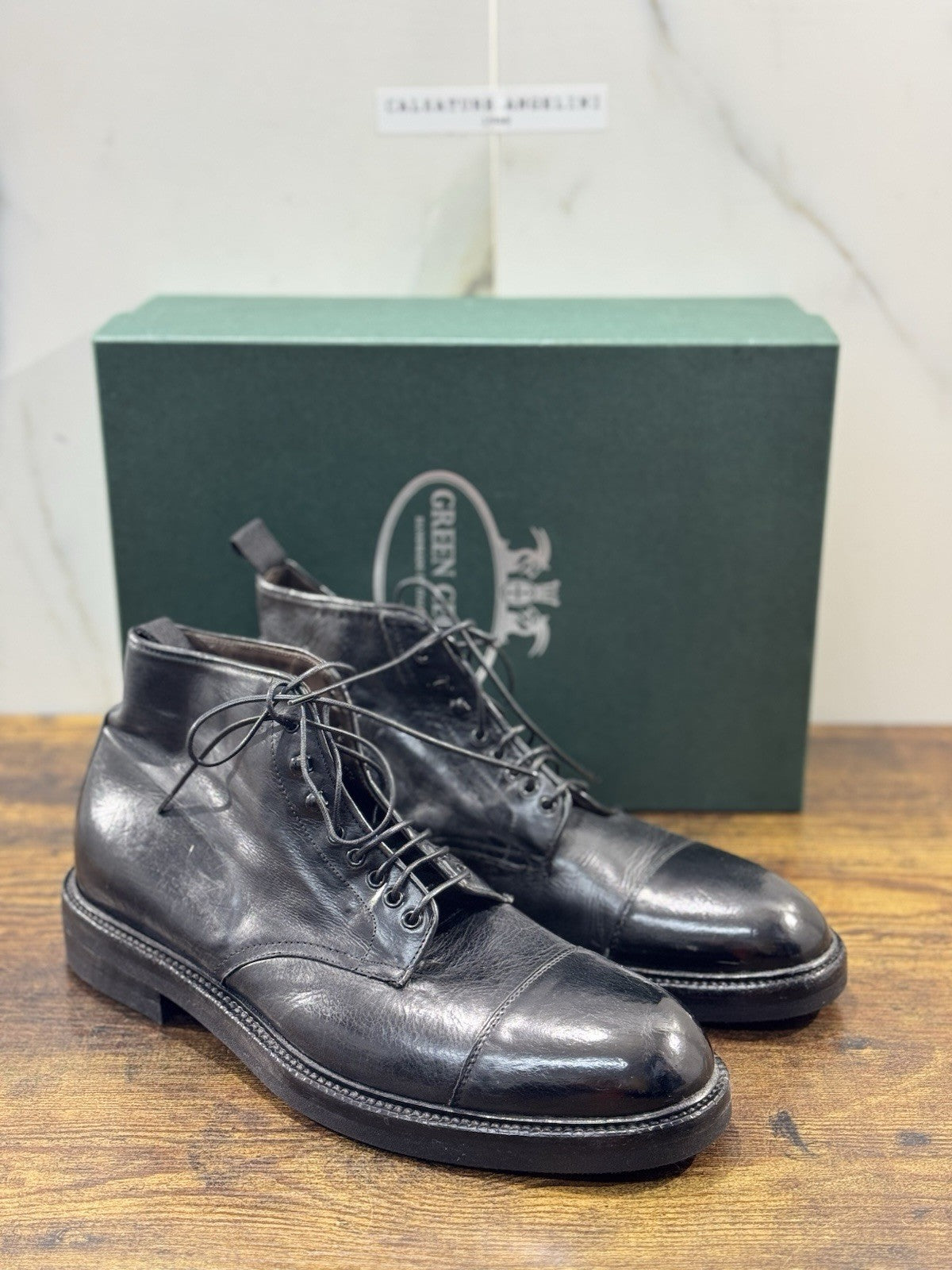 Green George Polacchino Pelle Nera Washed Casual Uomo 43.5
