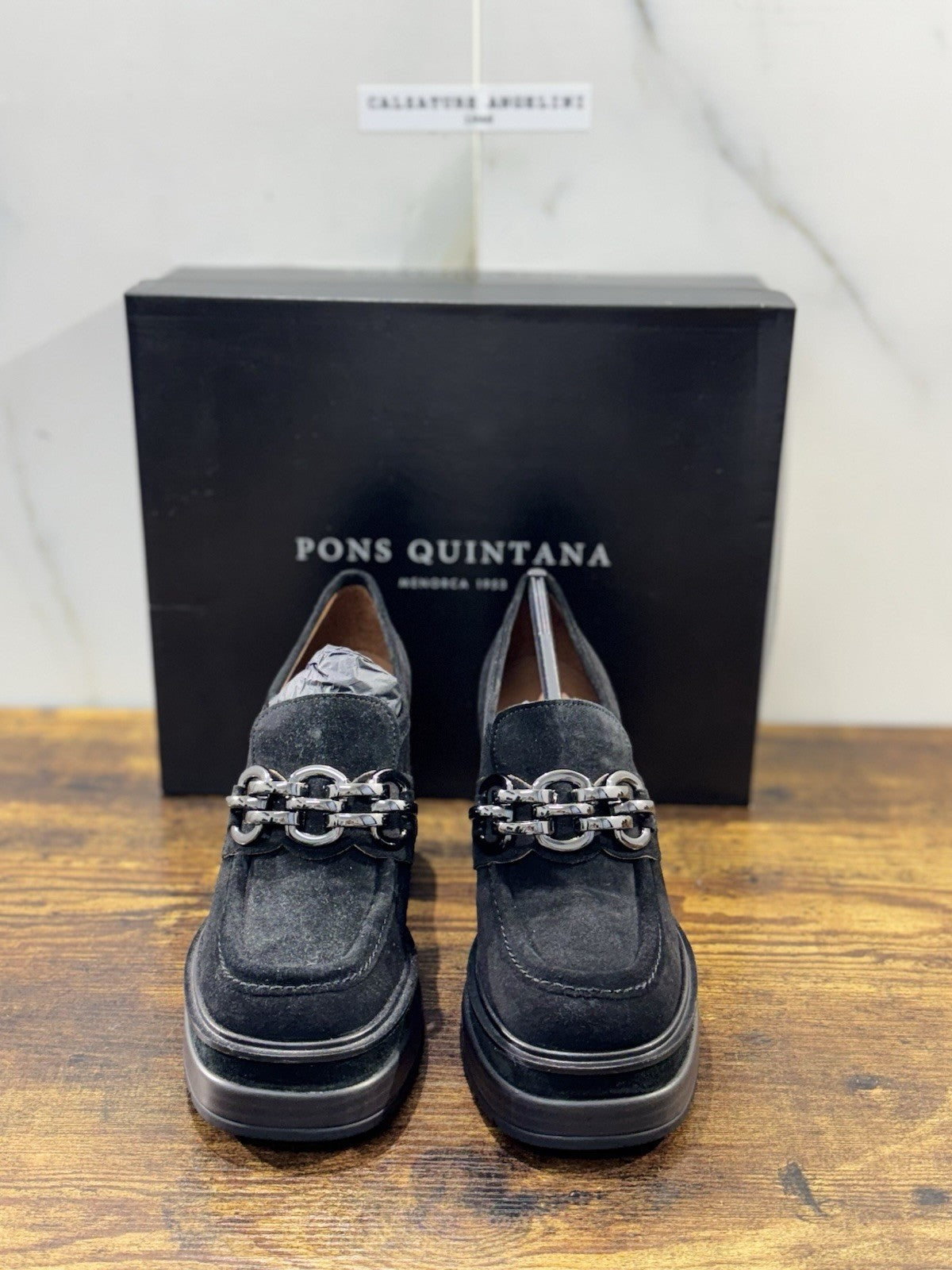 Pons Quintana Mocassino Donna Pelle Suede Nero Con Tacco Casual Loafer 38
