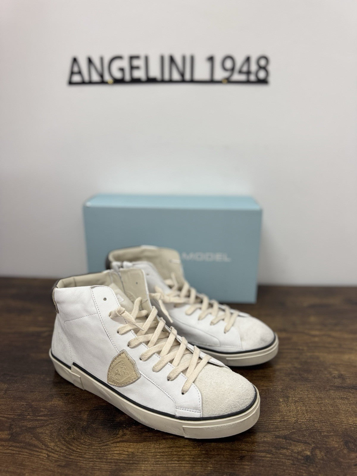 Philippe Model Paris L u High Sneaker Pelle Bianca Beige Casual Uomo 45