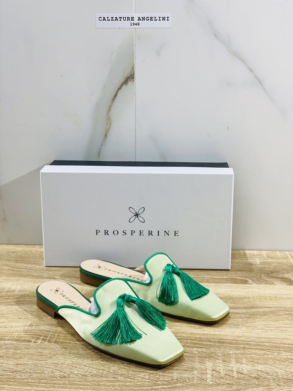 Prosperine Sabot donna in Raso Verde Luxury made in italy 38.5