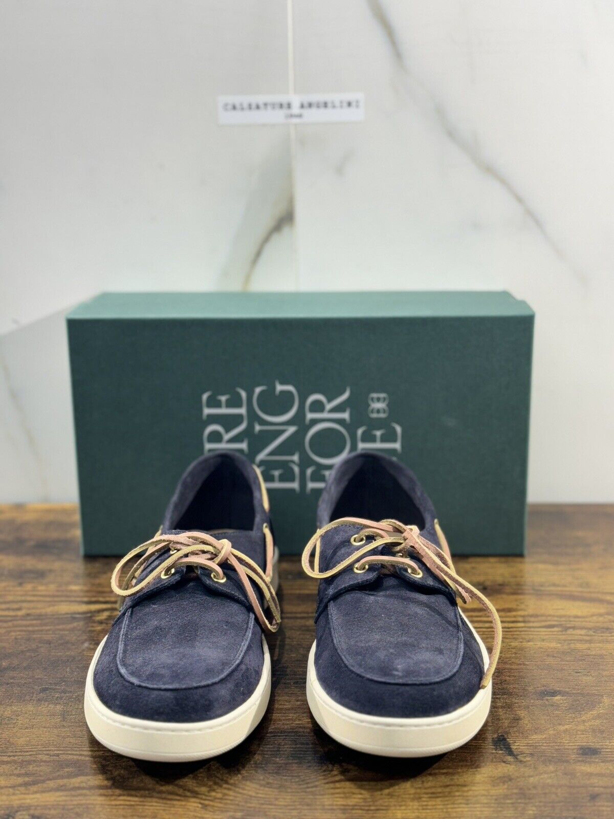 Green George Scarpa Uomo Mocassino Barca Suede Blu Luxury Handmade 43