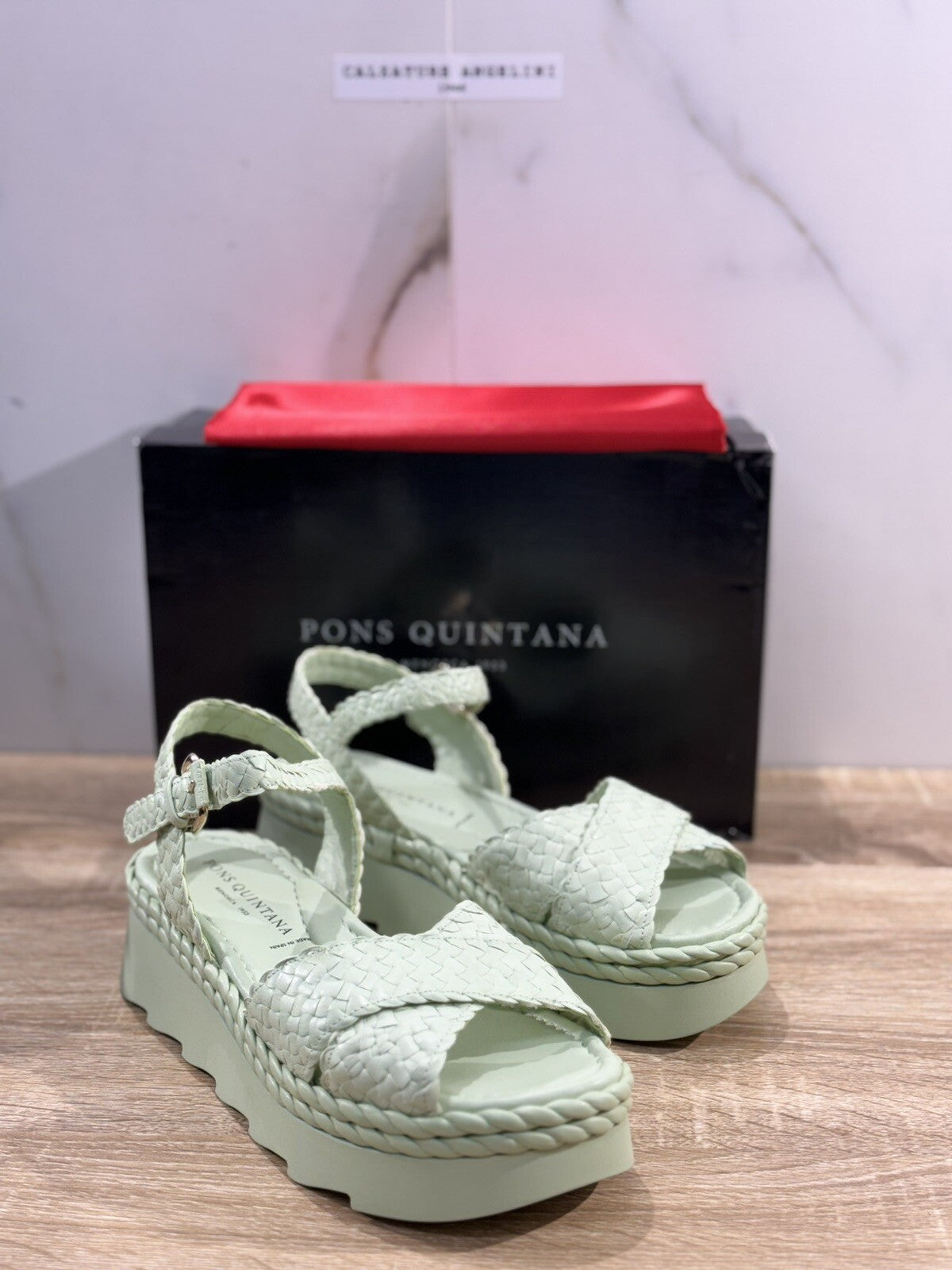 Pons Quintana Sandalo Donna Alexia Pelle Verde Handmade Zeppa 36
