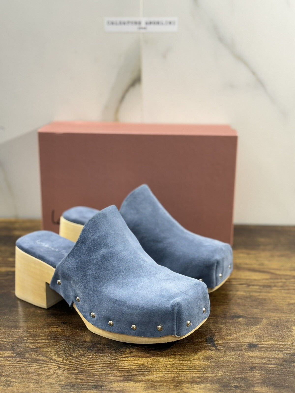 Lorena Paggi Zoccolo Donna In Pelle Jeans Vero Legno Made In Italy 41