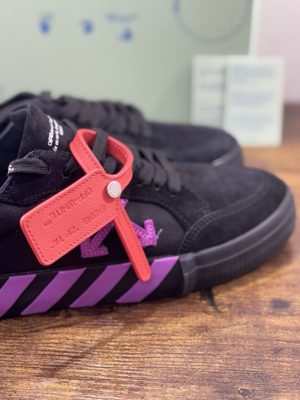 Off -white Virgil Abloh Low Vulcanized Sneakers Black Purple Icon Uomo 41