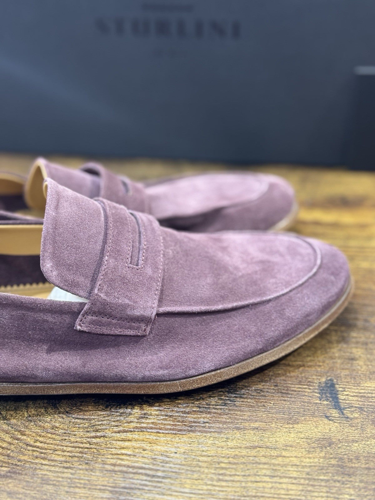Sturlini Firenze Mocassino Uomo Suede Prugna Luxury Craftmanship Men 40