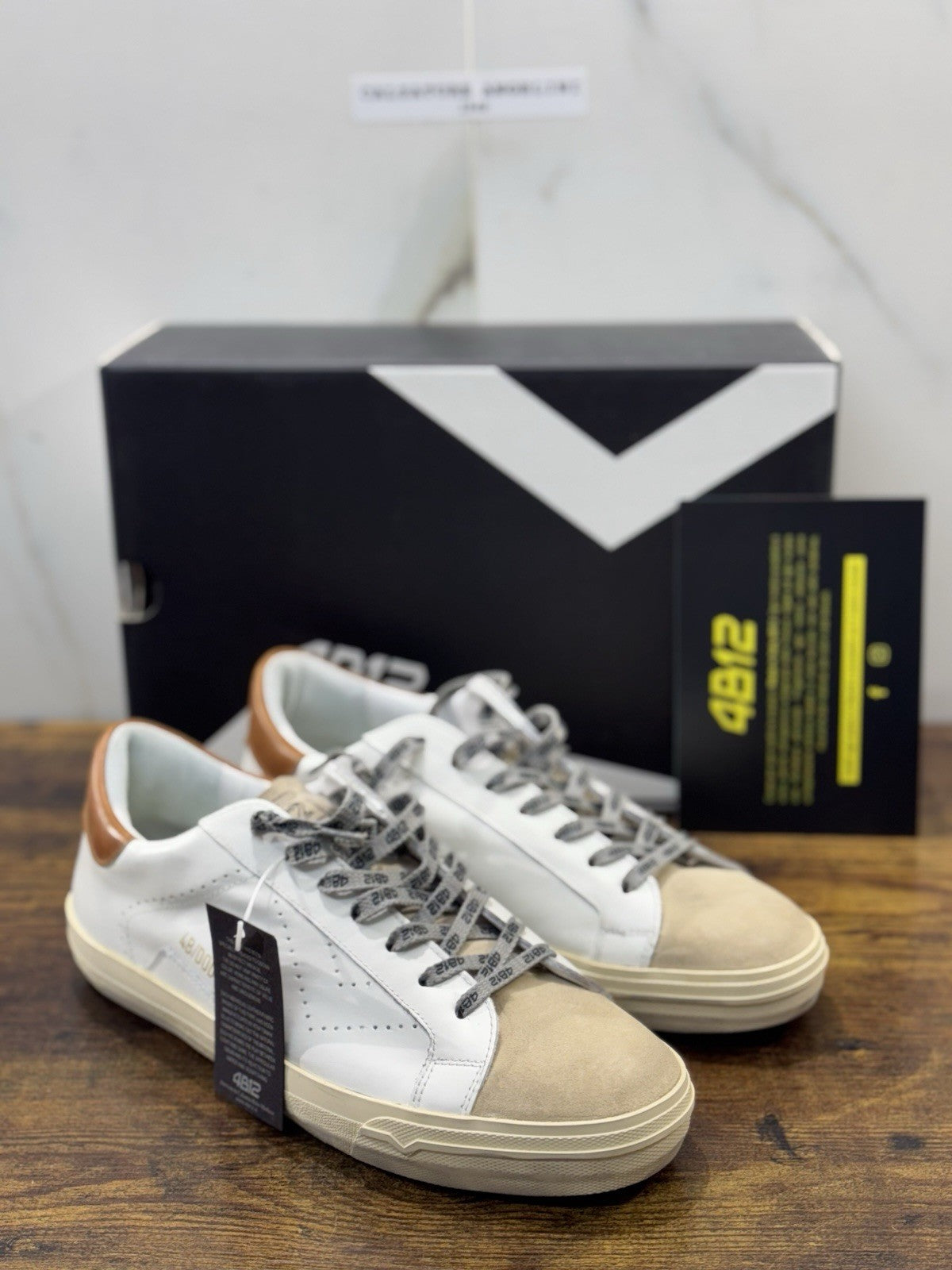4B12 Sneaker Suprime Pelle Bianco Beige Casual Uomo 42