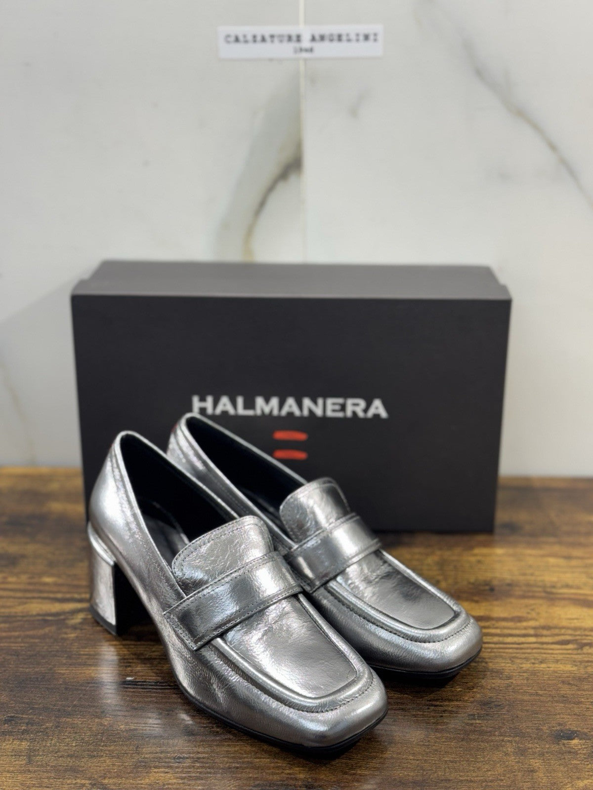 HALMANERA Mocassino Pelle Acciaio Con Tacco Luxury Made In Italy Donna 40