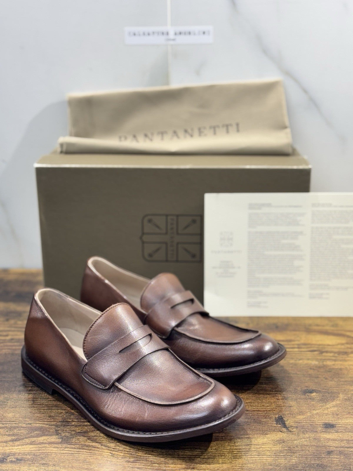 Pantanetti Mocassino Pelle Mandorla Fondo Cuoio Handmade In Italy Uomo 44