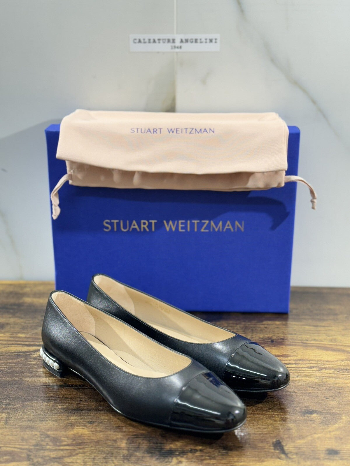 stuart weitzman Pearl Flat Nera Pelle Luxury Woman Shoes Ballerina 38